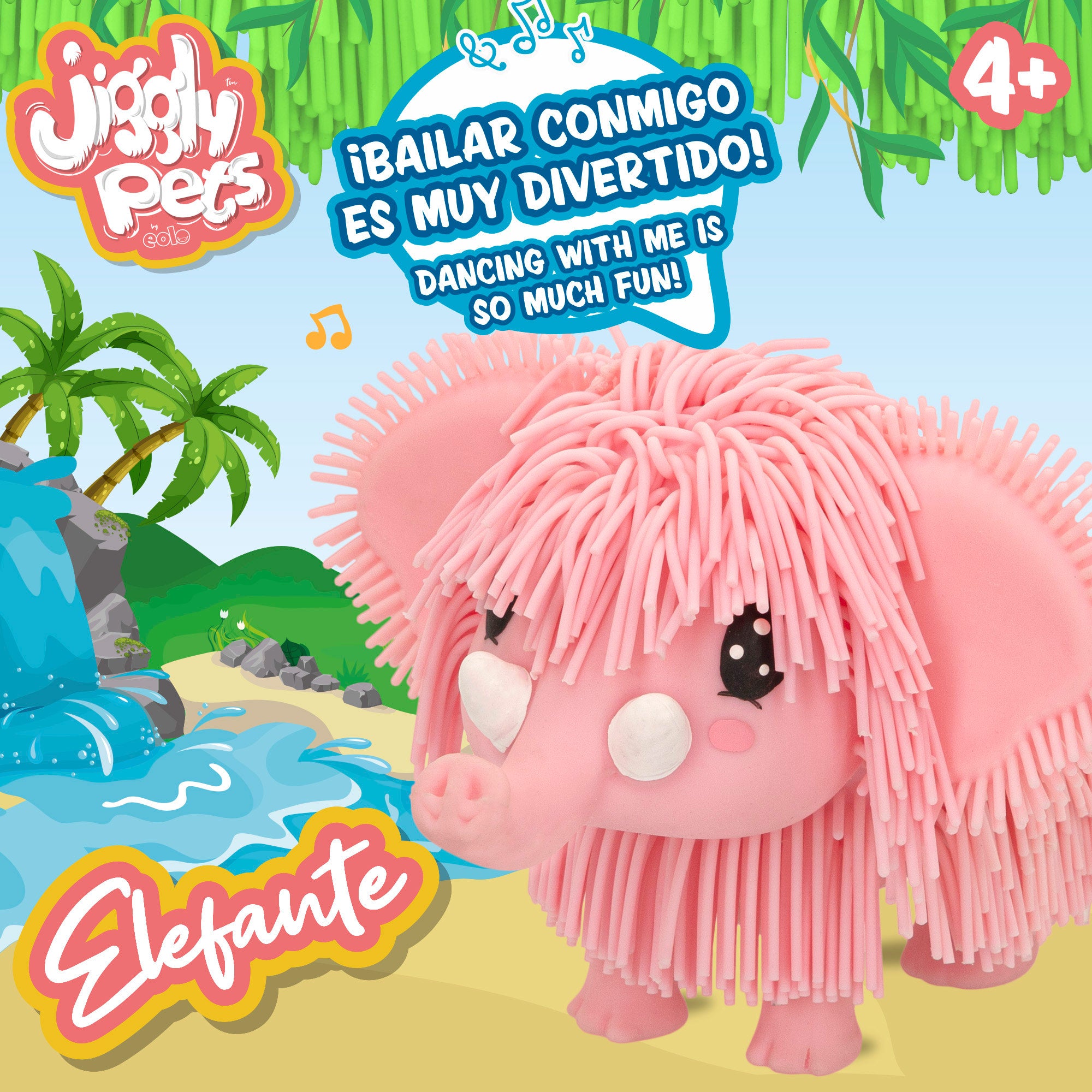 Andador elefante Jiggly Pets com música e som, cor-de-rosa