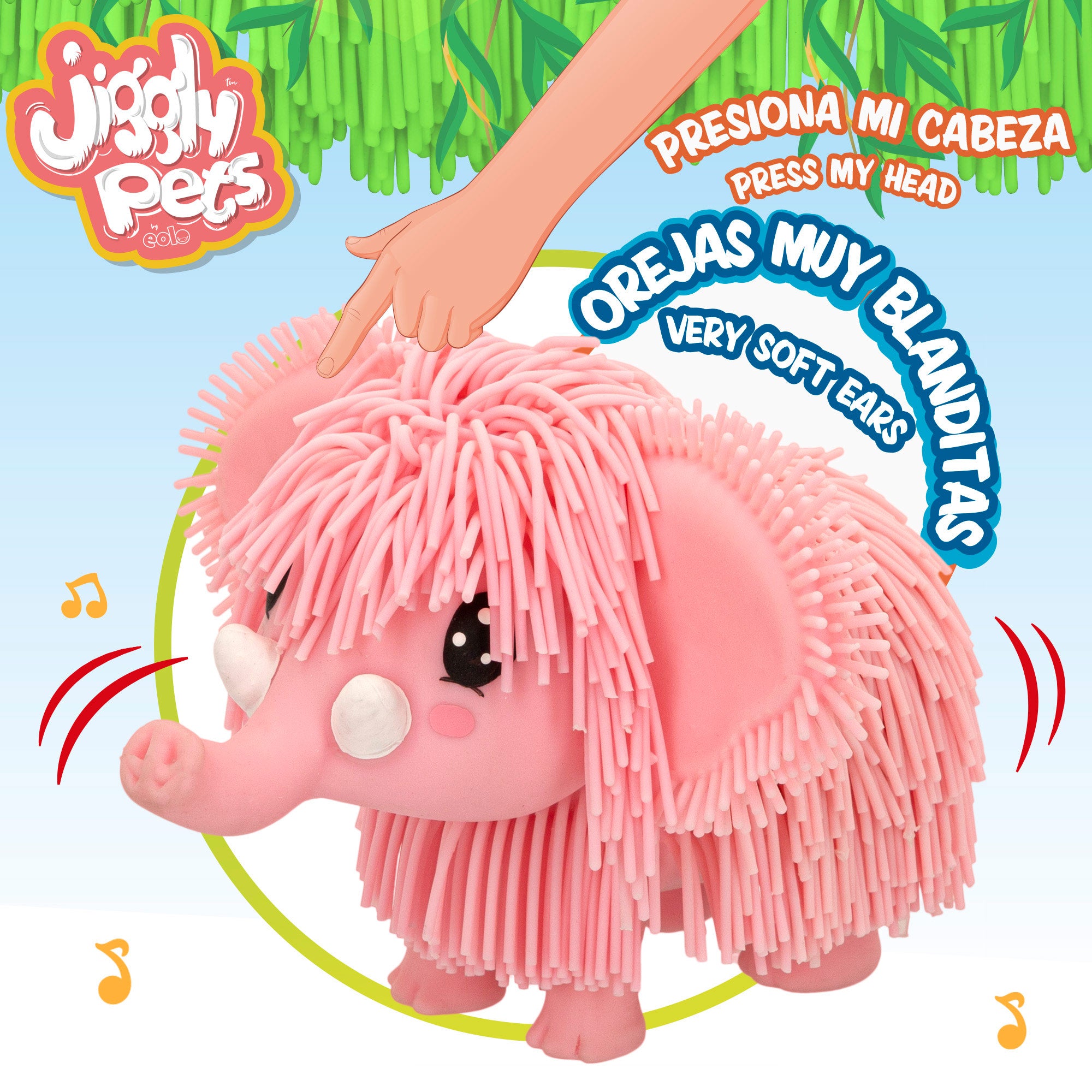 Andador elefante Jiggly Pets com música e som, cor-de-rosa