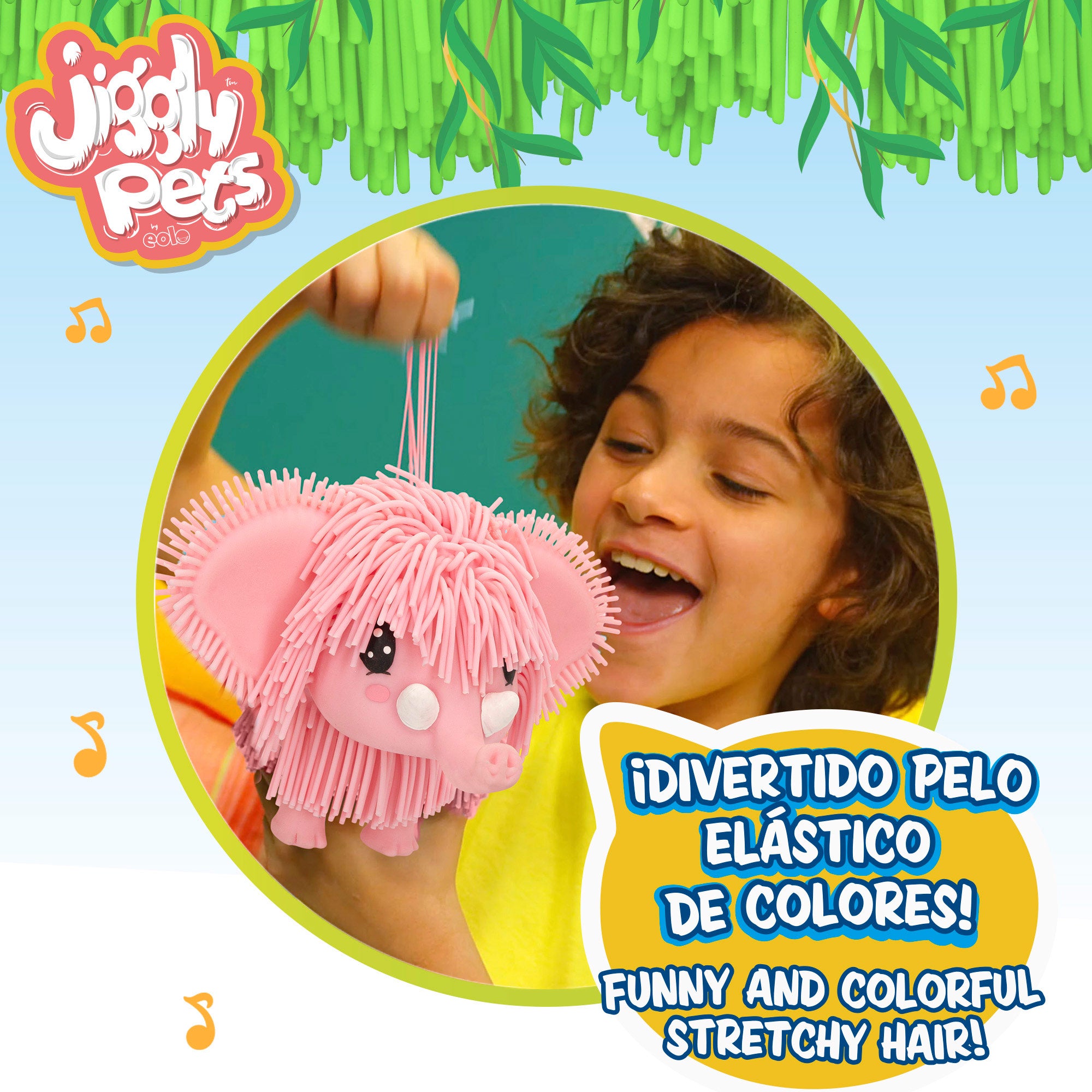 Andador elefante Jiggly Pets com música e som, cor-de-rosa