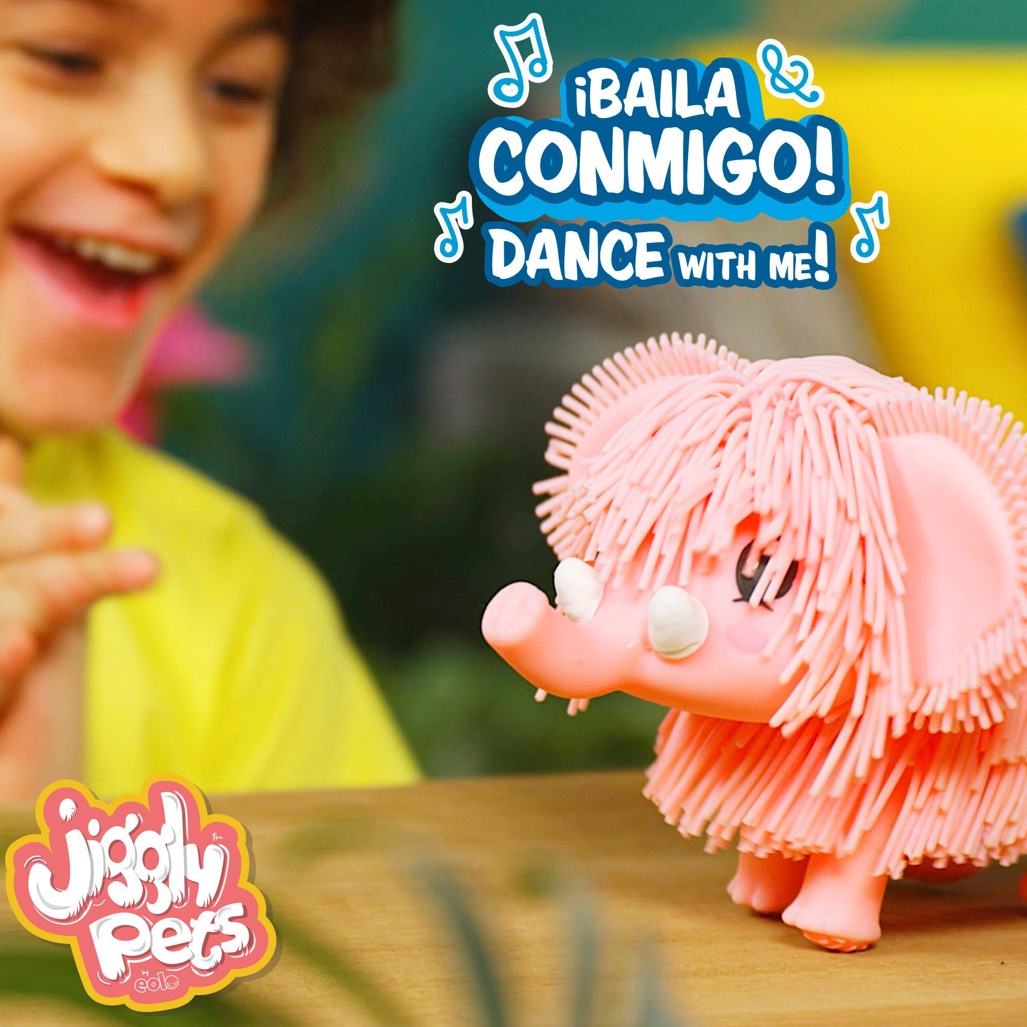 Andador elefante Jiggly Pets com música e som, cor-de-rosa