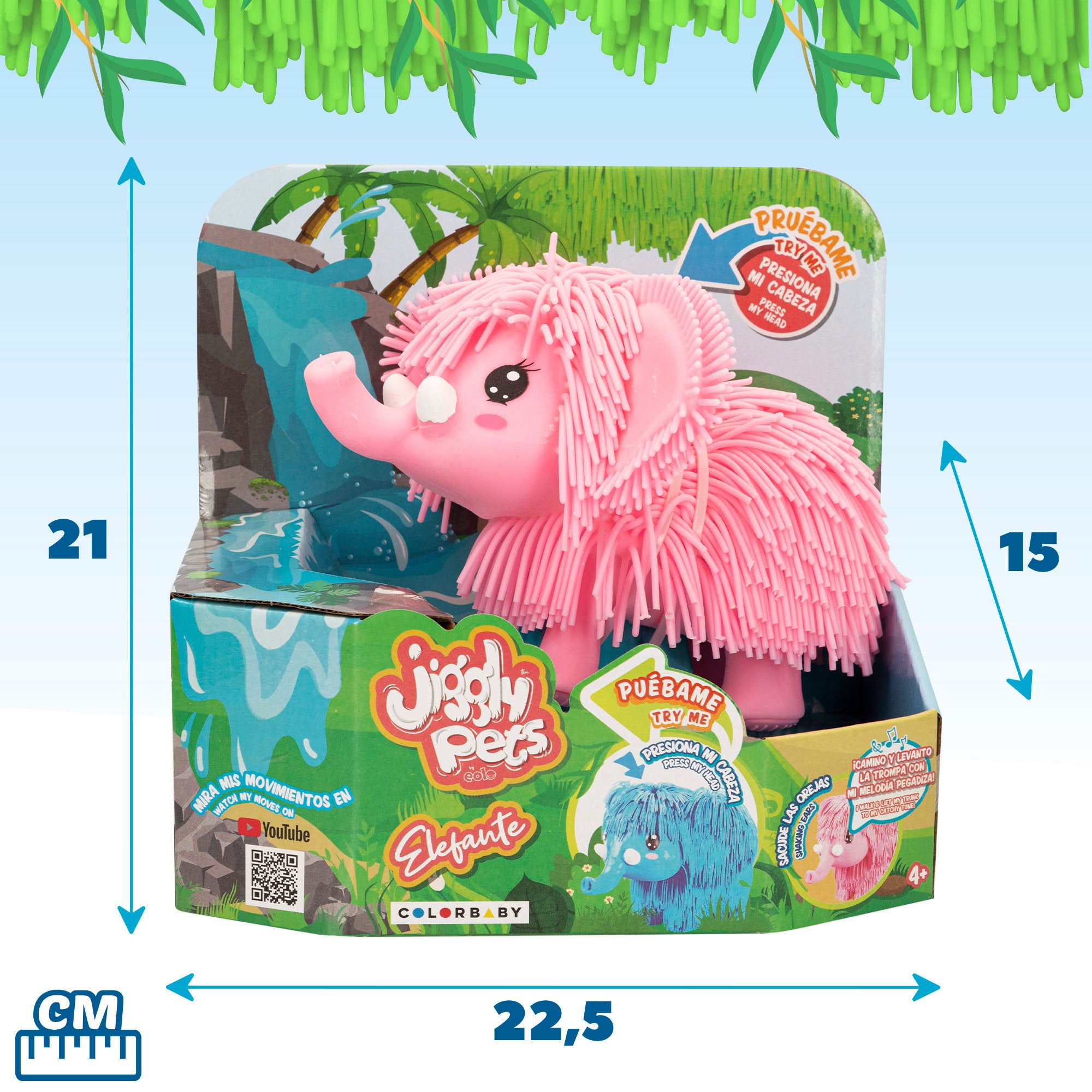 Andador elefante Jiggly Pets com música e som, cor-de-rosa