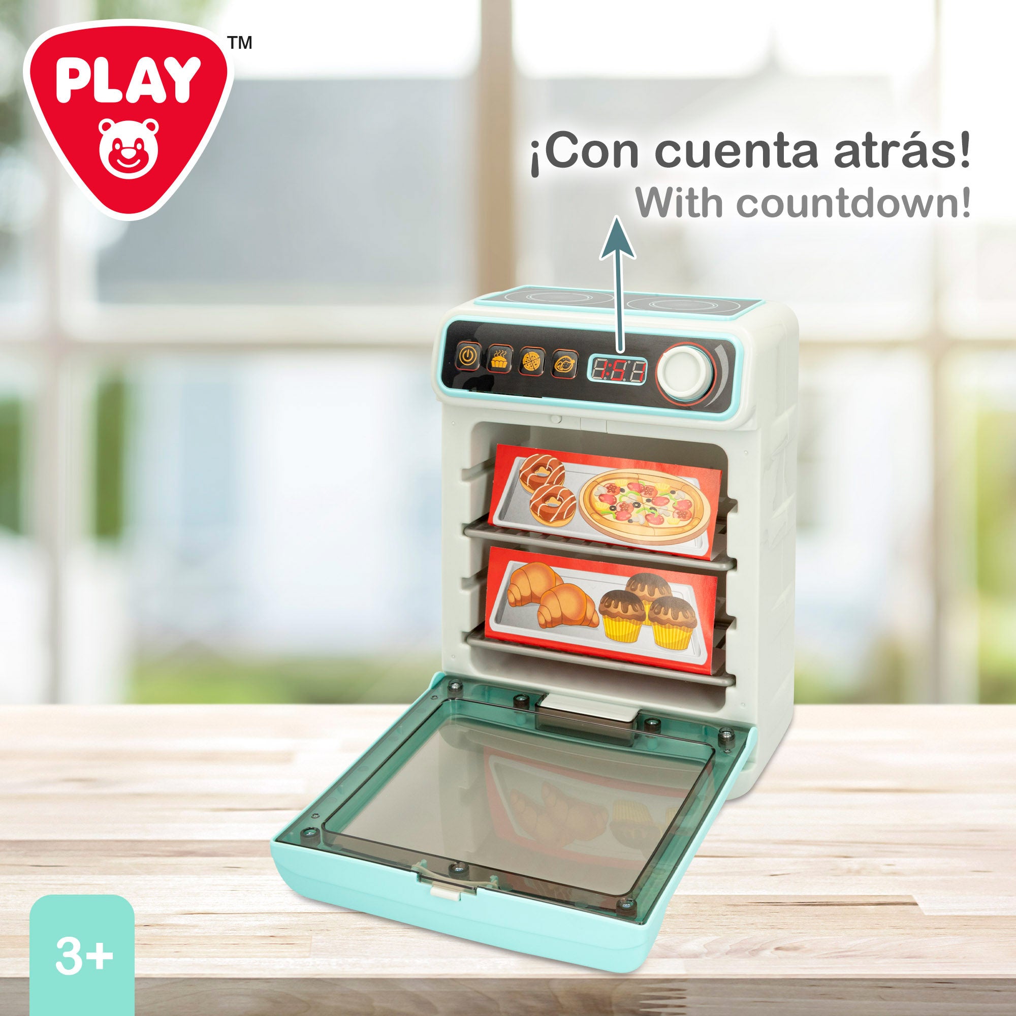Mini forno de brinquedo PLAY com placa vitrocerâmica, luz e som.