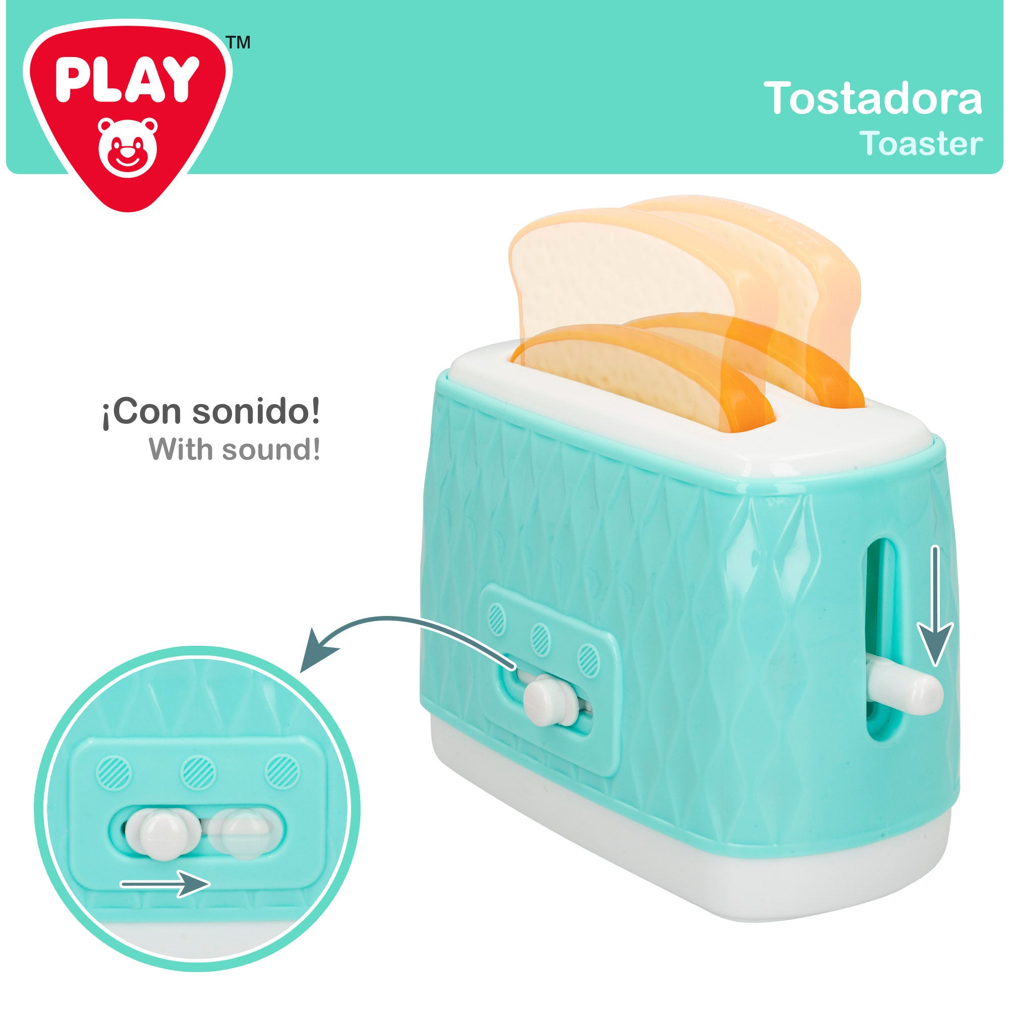 Conjunto de brinquedo PLAY: torradeira e chaleira com luz e som.