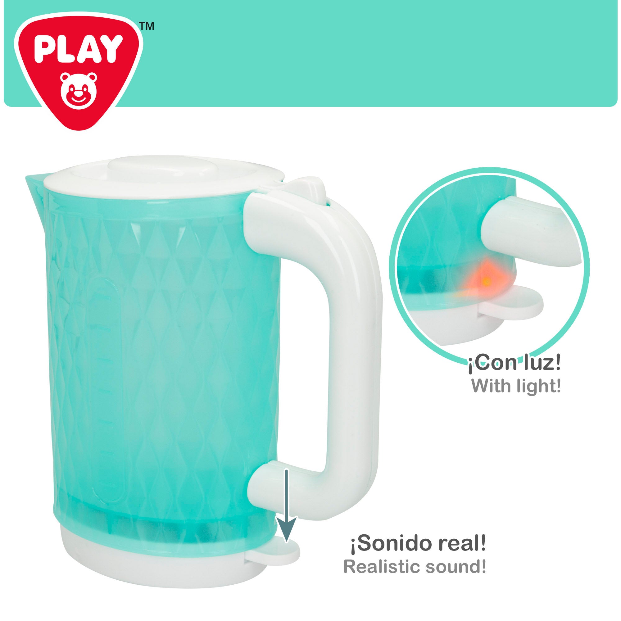 Conjunto de brinquedo PLAY: torradeira e chaleira com luz e som.