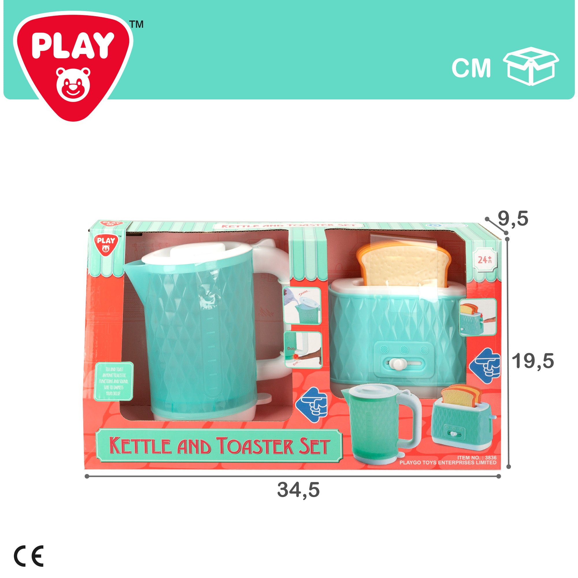 Conjunto de brinquedo PLAY: torradeira e chaleira com luz e som.