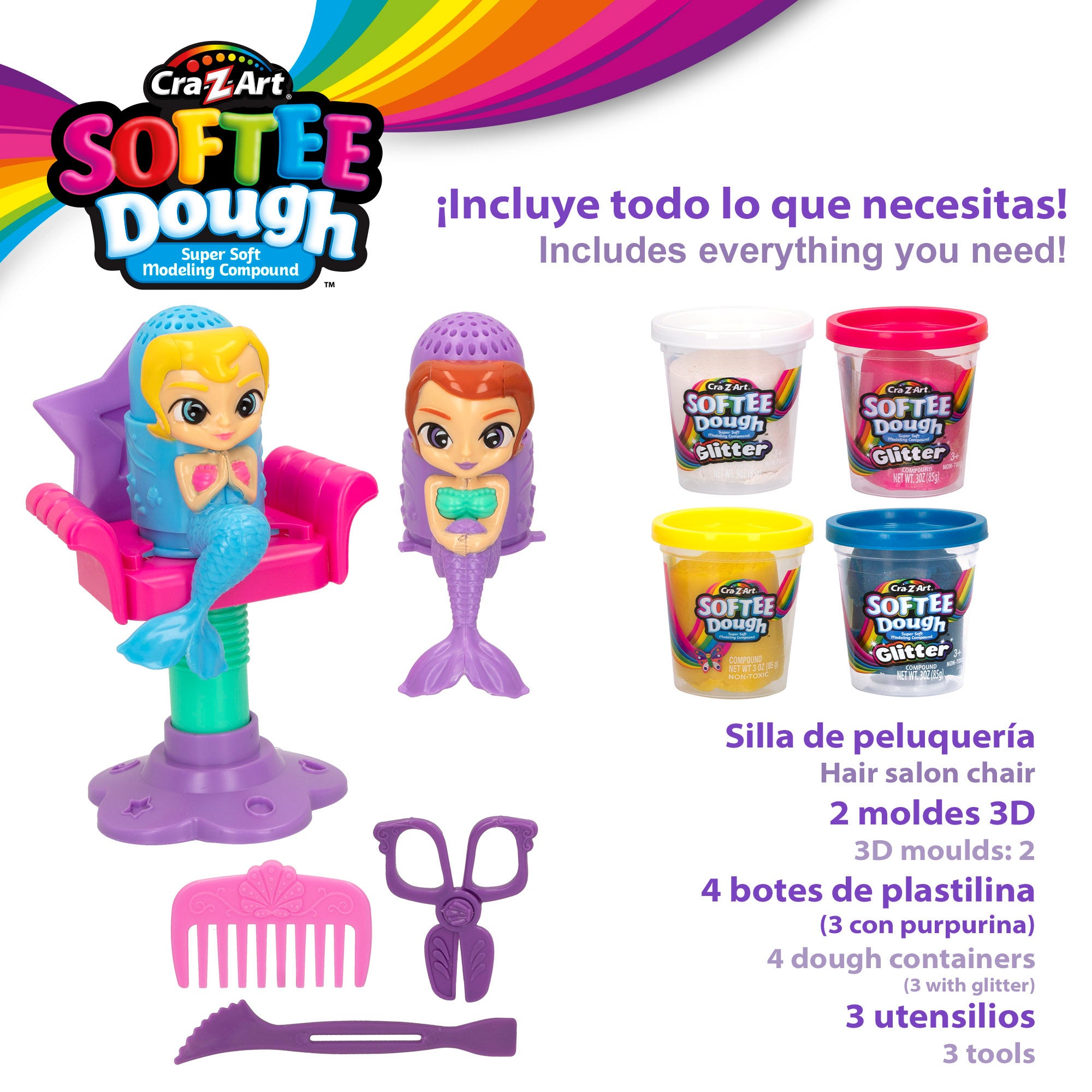 Conjunto de plasticina de modelar Softee Dough Sereia com Glitter