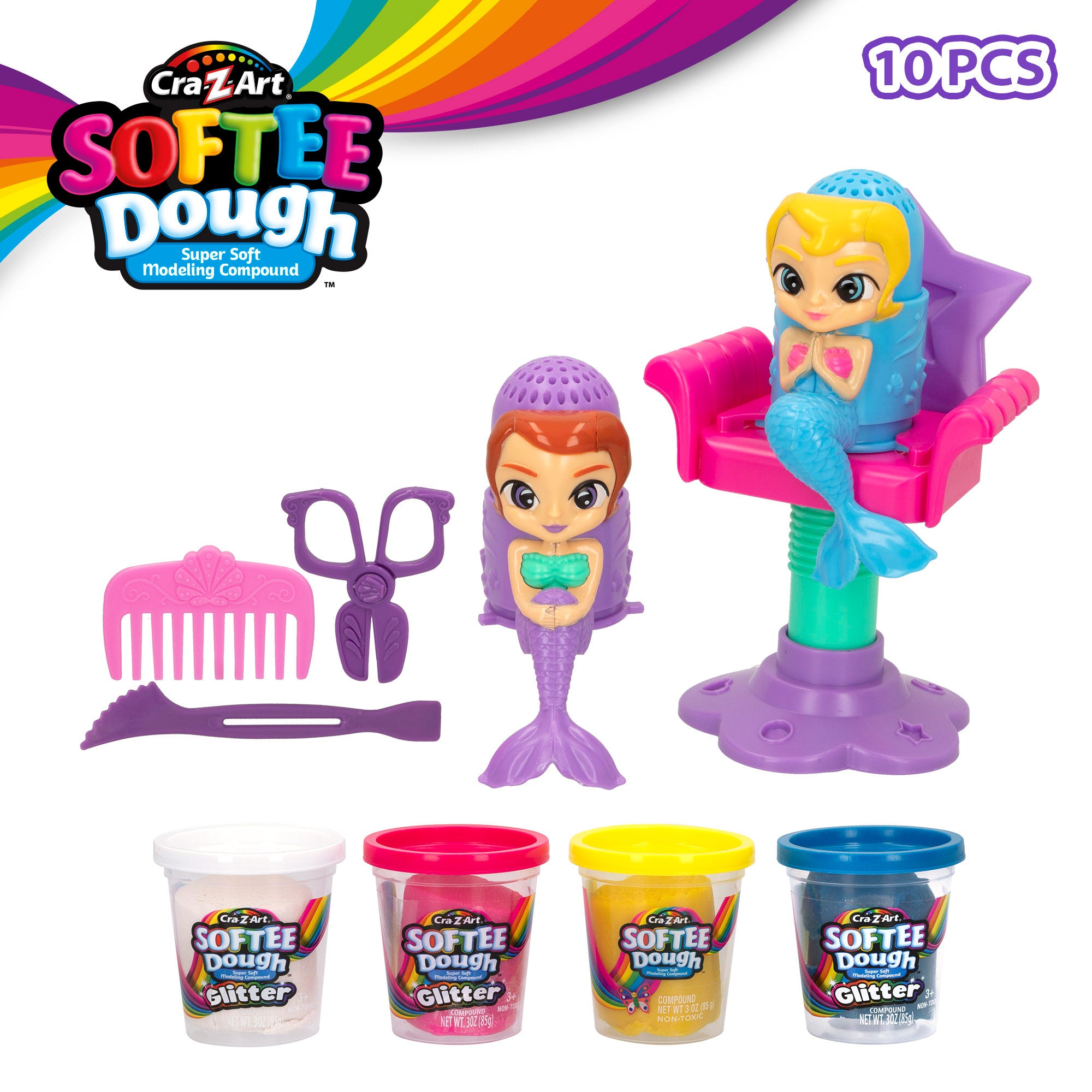 Conjunto de plasticina de modelar Softee Dough Sereia com Glitter