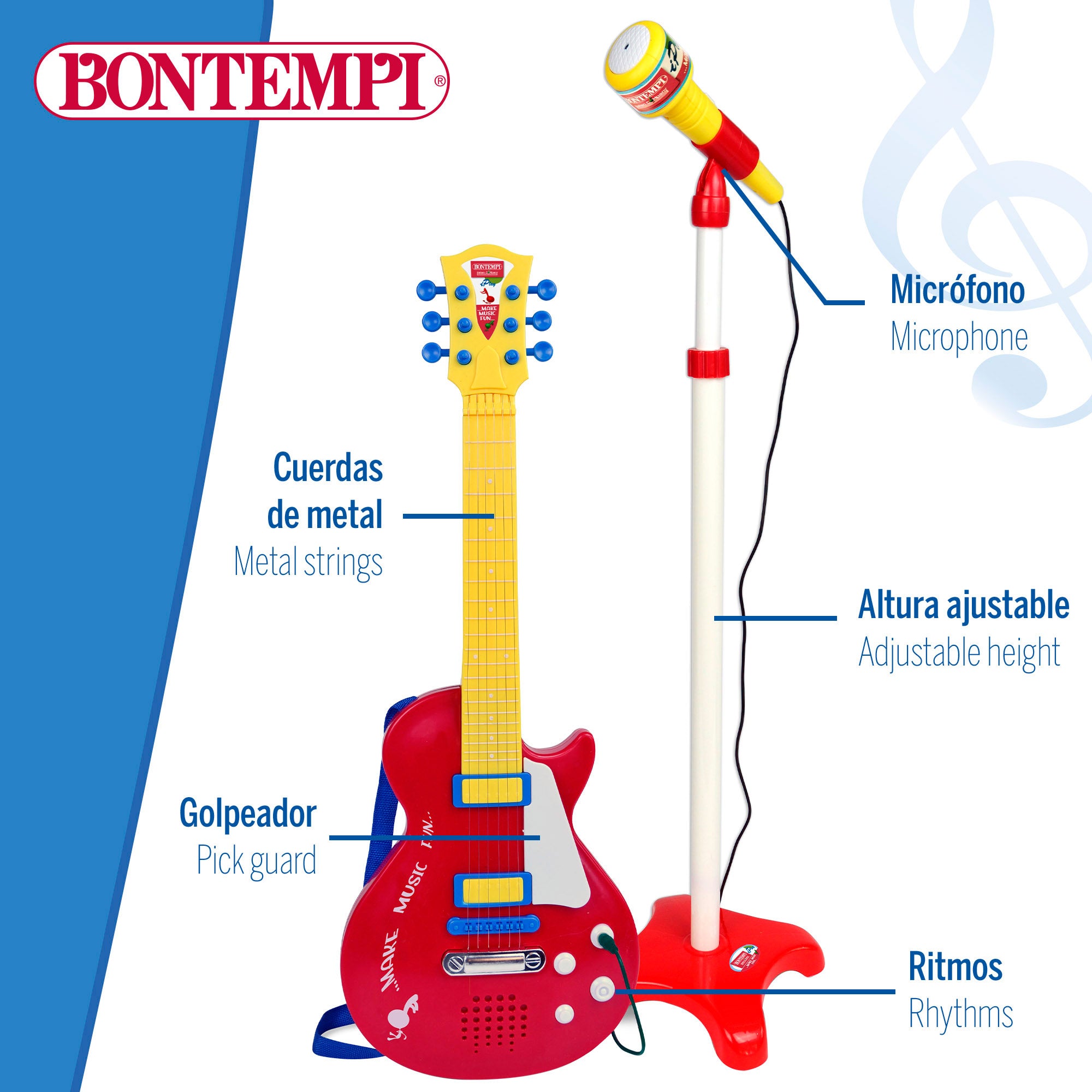 Guitarra elétrica de brinquedo de 55 cm com microfone de pedestal Bontempi