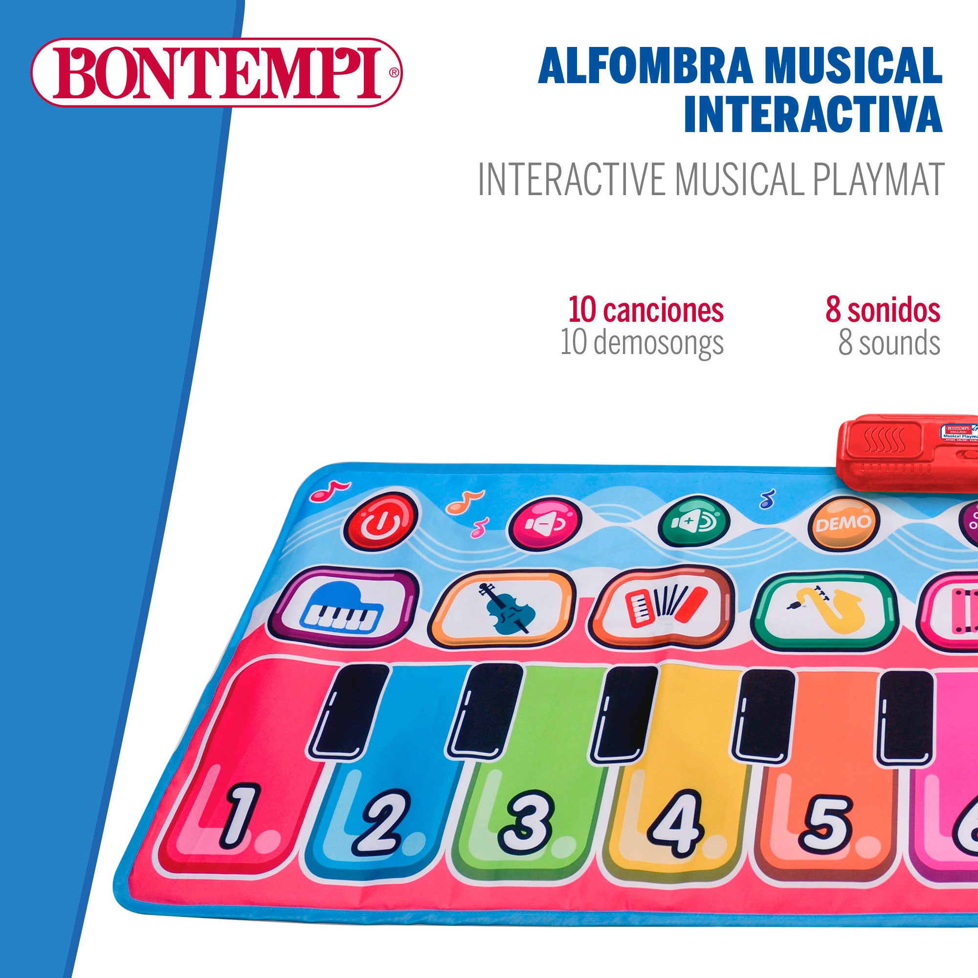 Tapete de piano interativo Bontempi multicolorido com 10 teclas