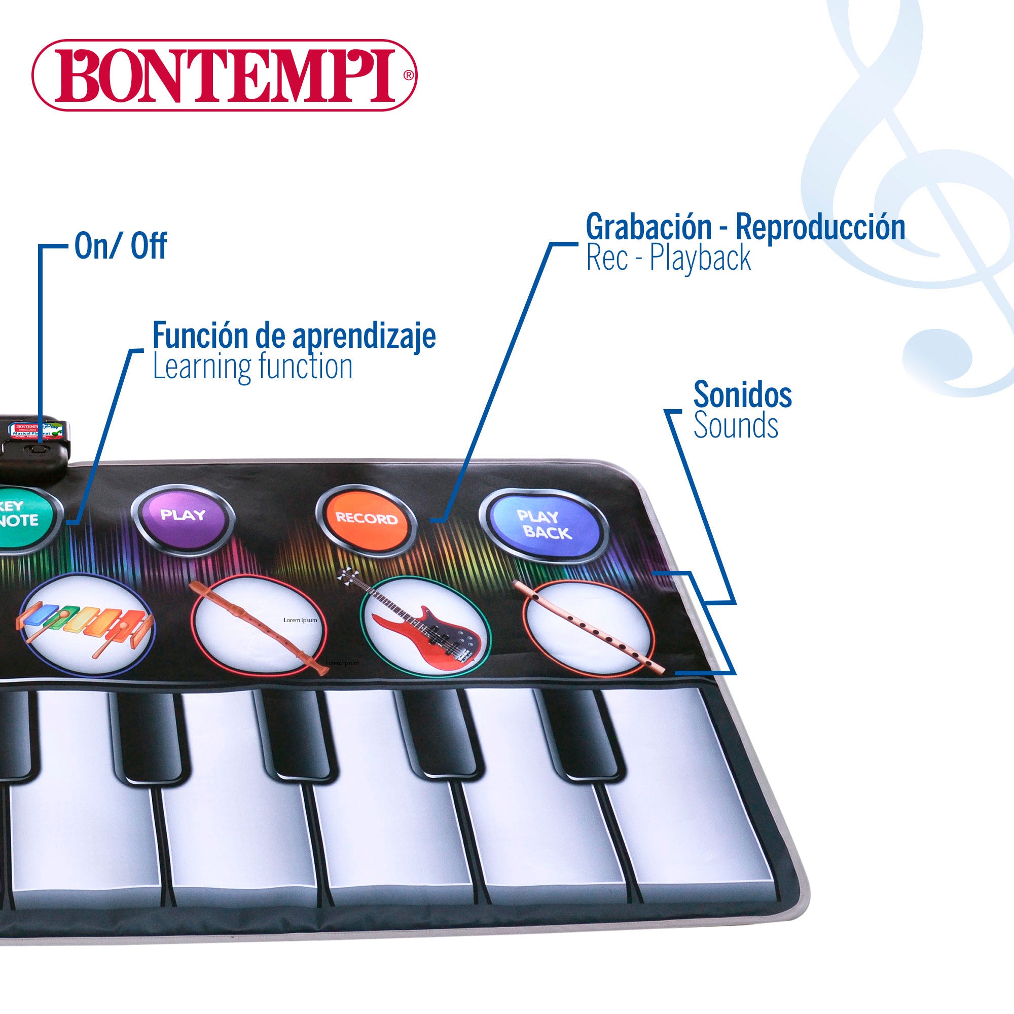 Tapete para teclado musical interativo Bontempi de 10 teclas