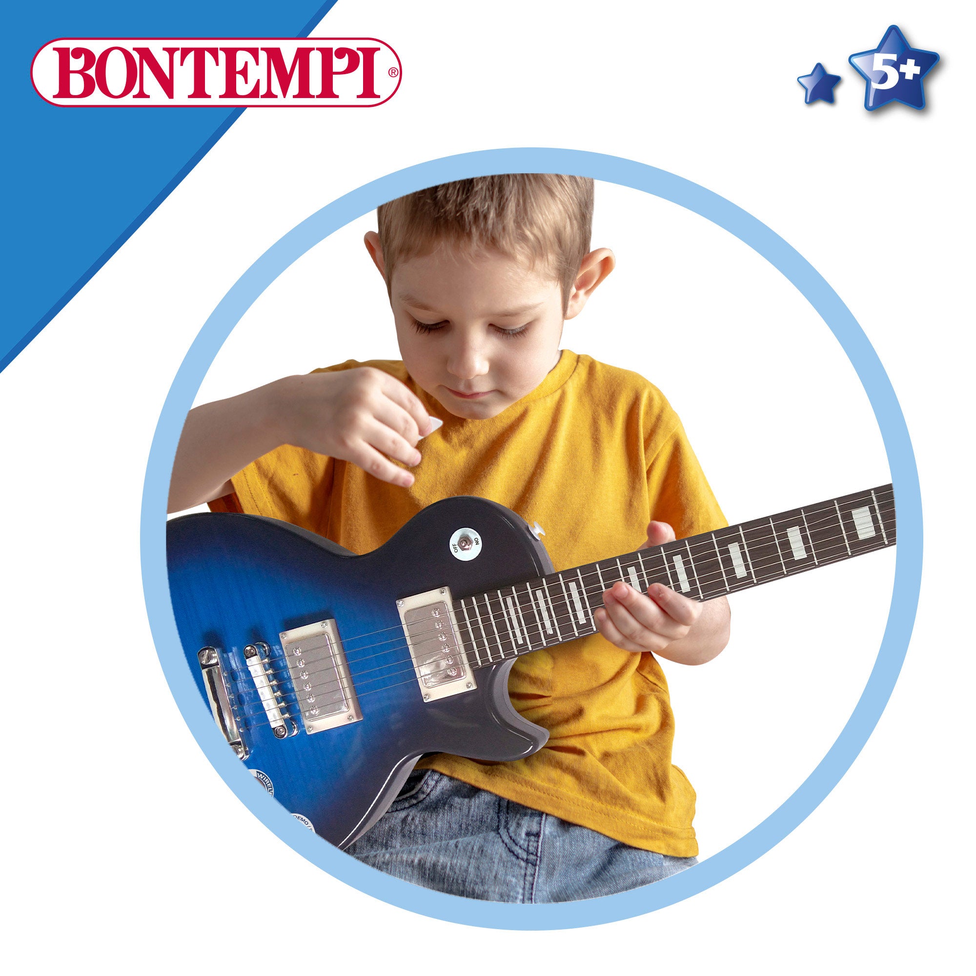 Guitarra elétrica de brinquedo Bontempi de 68,5 cm com microfone.