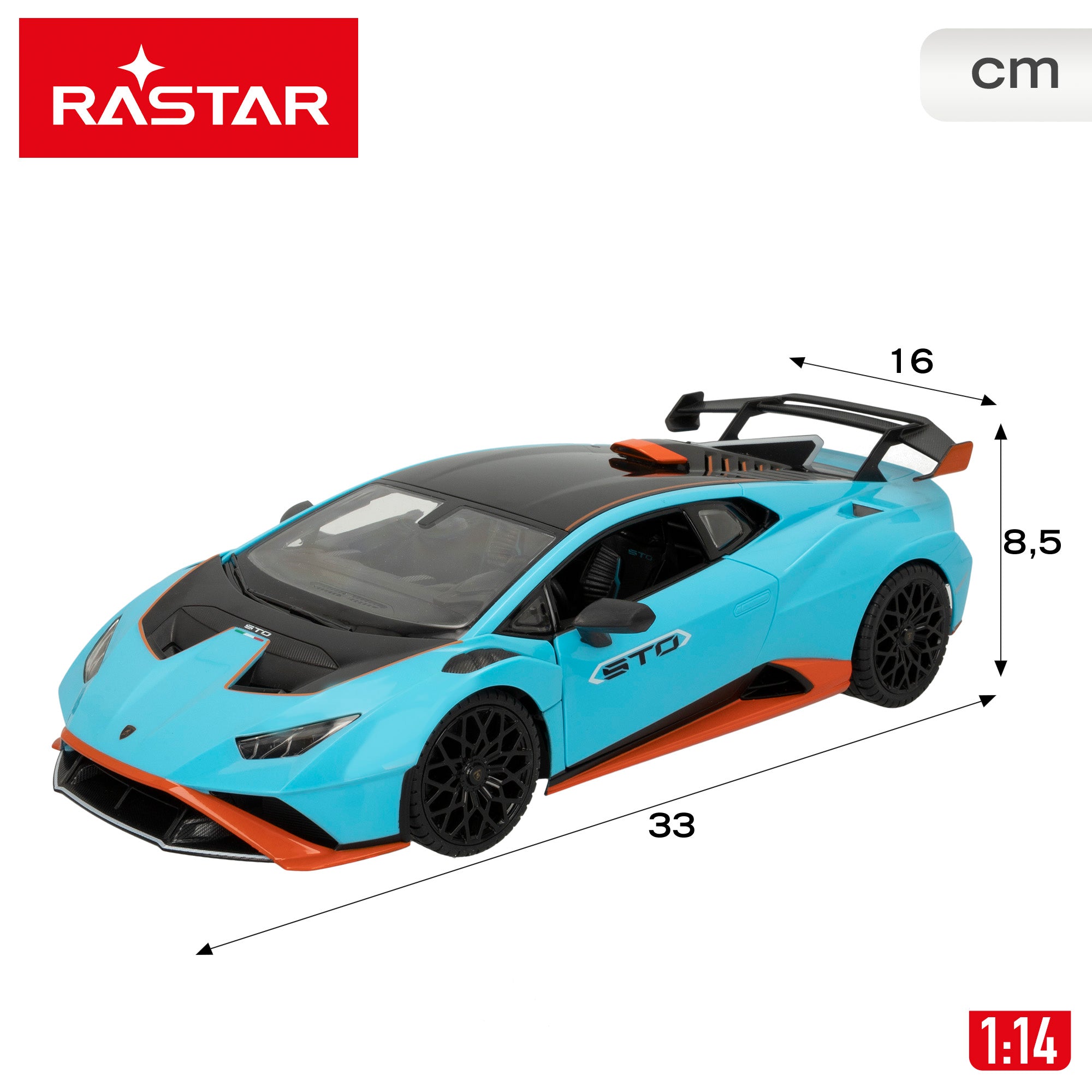 Carro telecomandado RASTAR Lamborghini Huracán STO com luzes 1:14