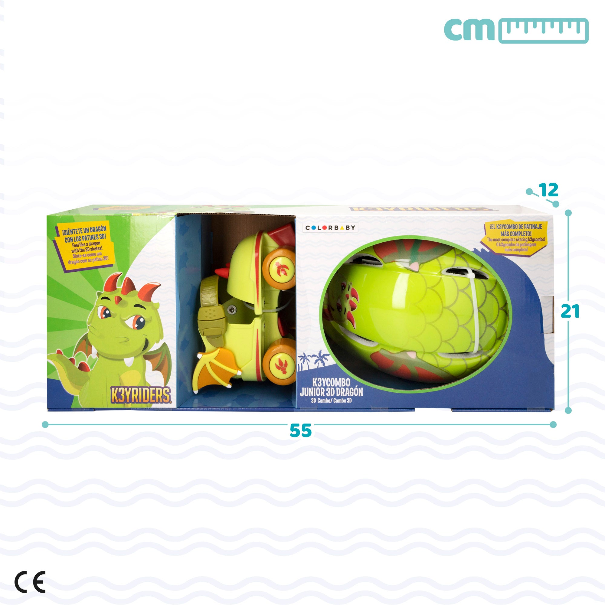 Kit de patins de 4 rodas e capacete K3YRIDERS Dragon, tamanhos 24 a 30