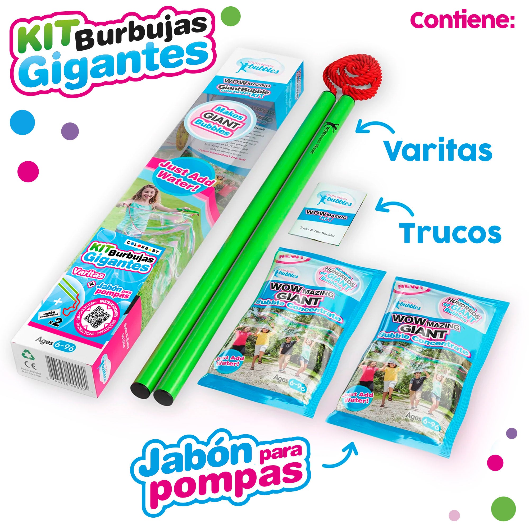 Kit de Bolhas de Sabão Gigantes WOWmazing com 2 saquetas de sabão concentrado