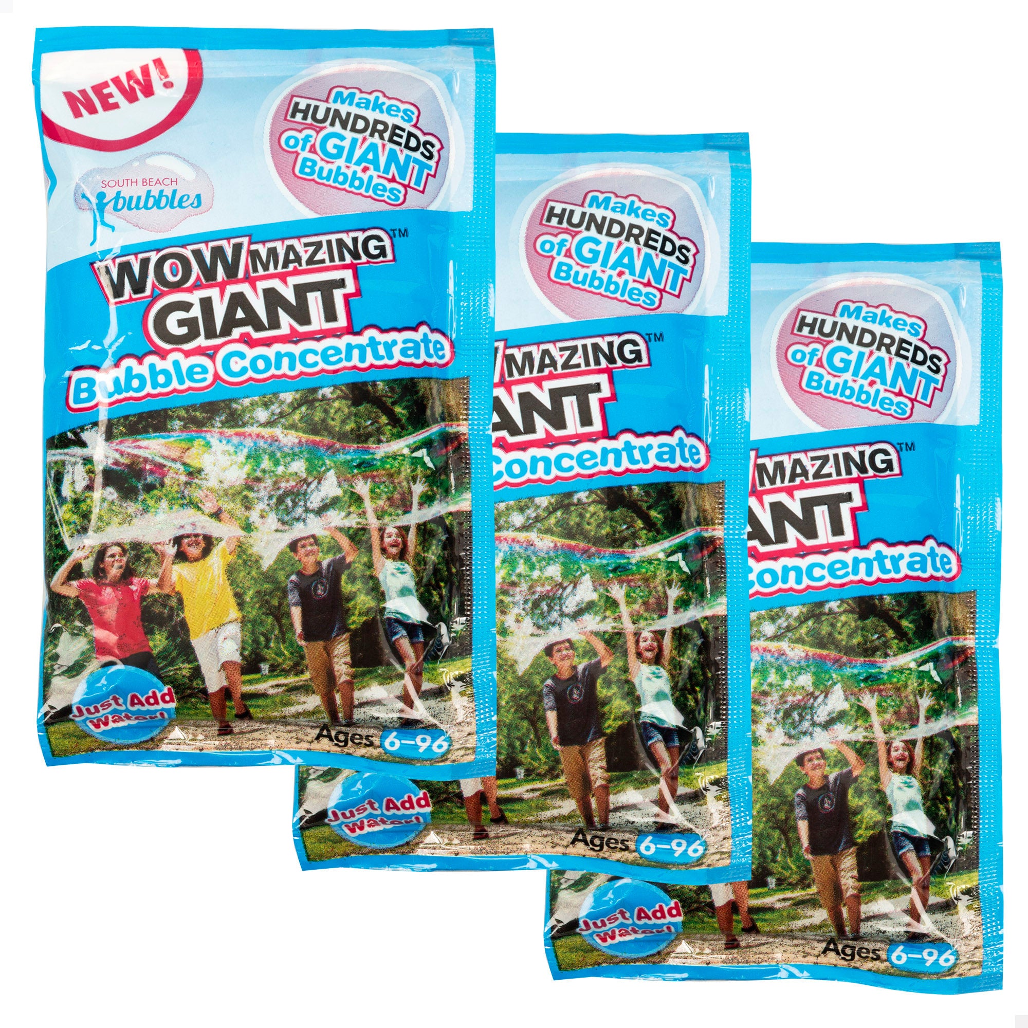 WOWmazing Pack com 3 saquetas de sabão concentrado para fazer bolhas.