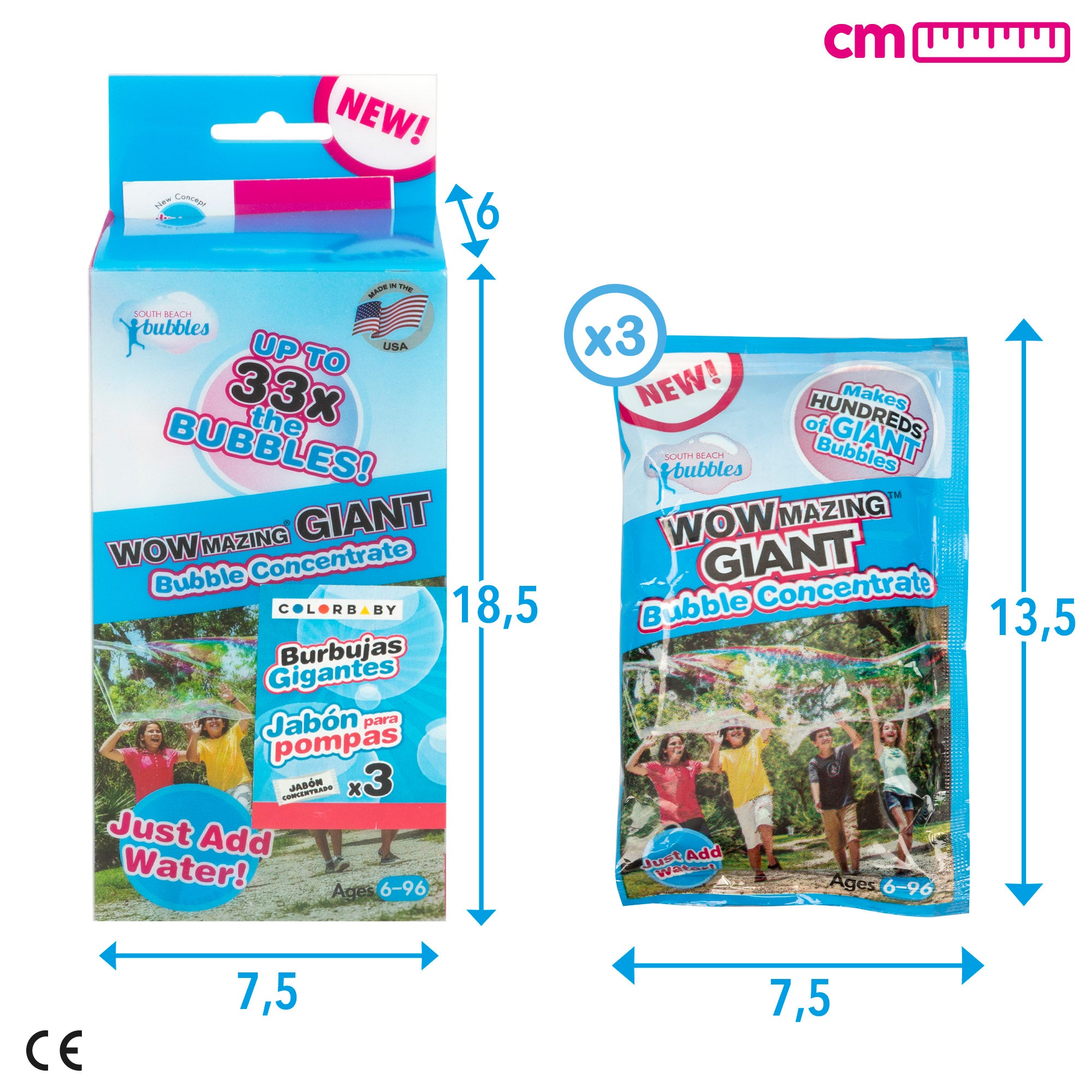 WOWmazing Pack com 3 saquetas de sabão concentrado para fazer bolhas.