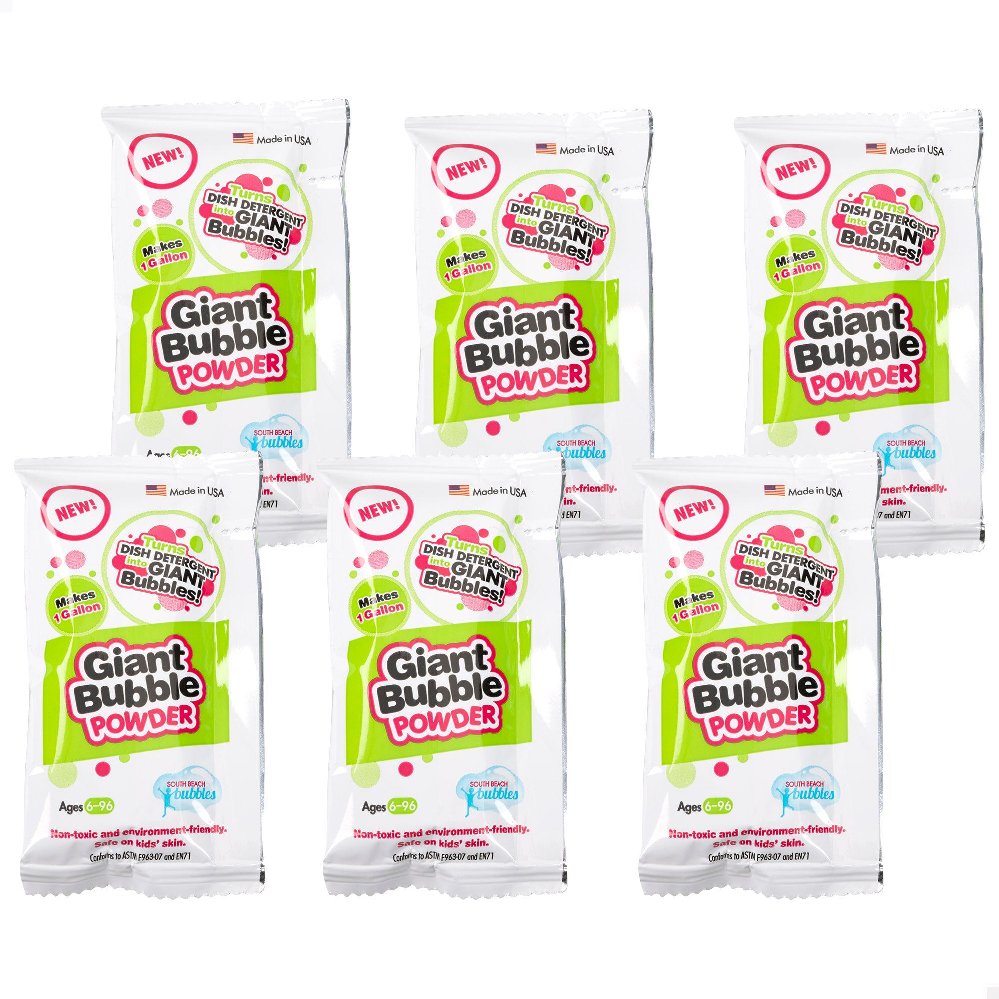 Incrível embalagem com 6 saquetas de sabão em pó para fazer espuma.