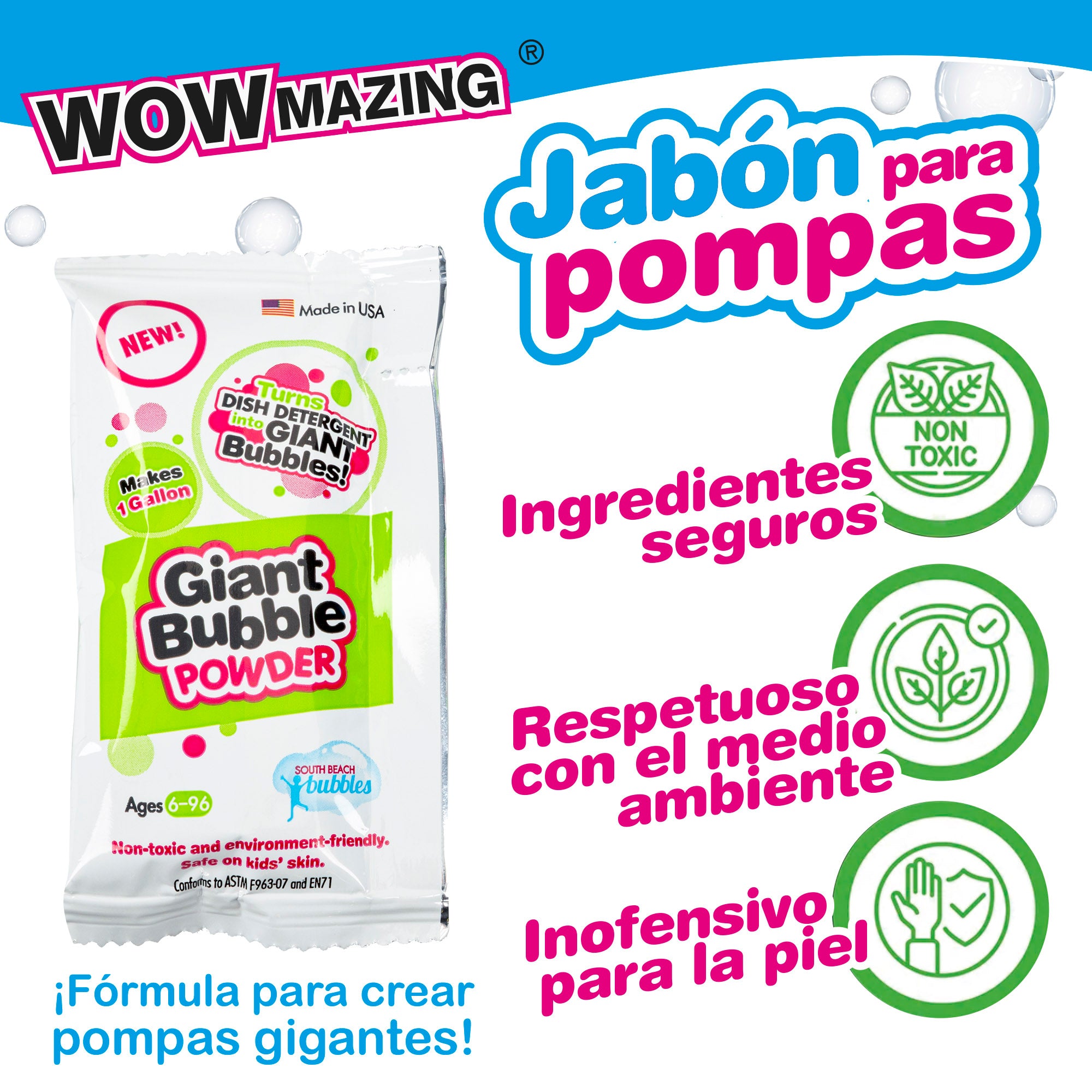 Kit de Bolhas de Sabão Gigantes WOWmazing com 1 saqueta de detergente da roupa