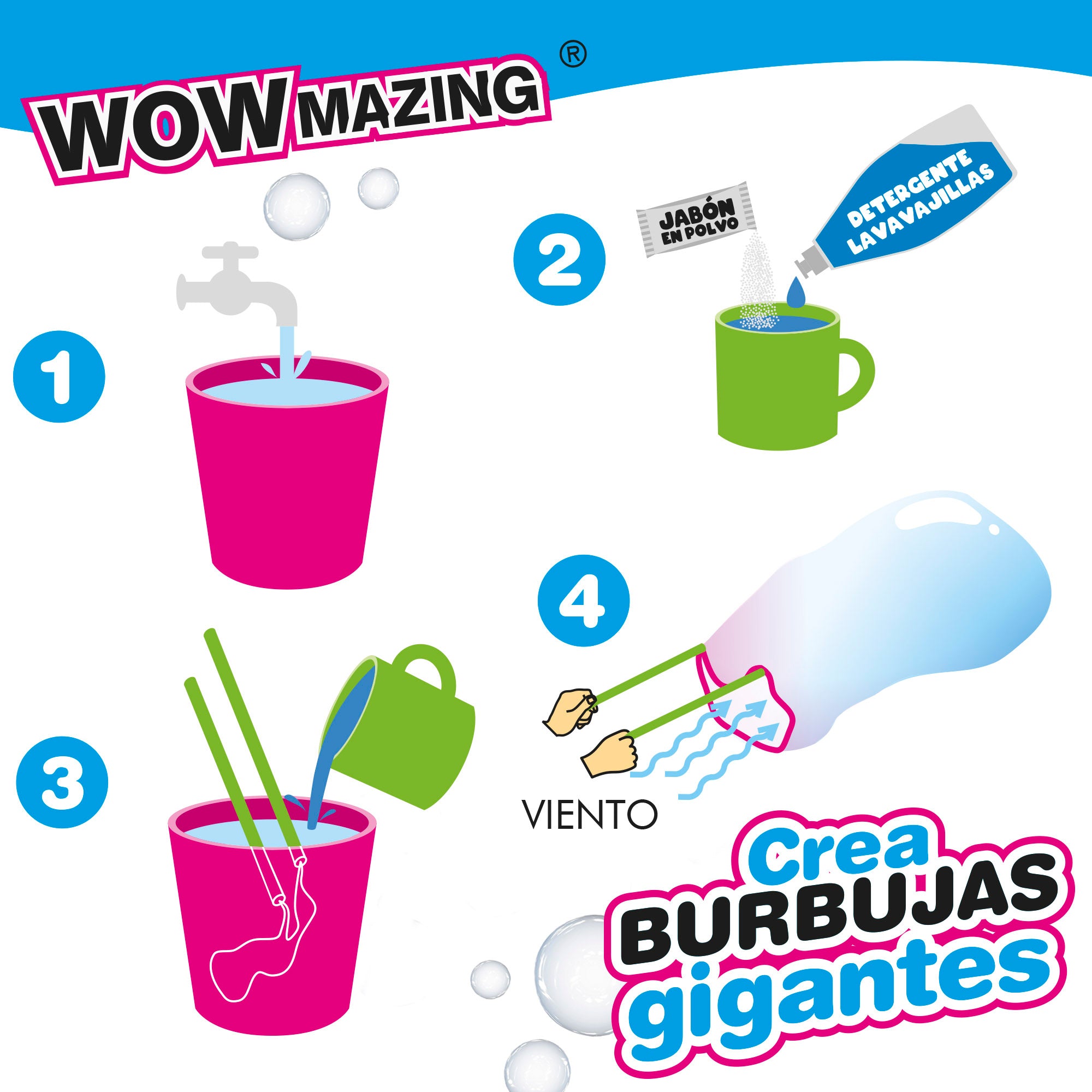 Kit de Bolhas de Sabão Gigantes WOWmazing com 3 saquetas de detergente da roupa