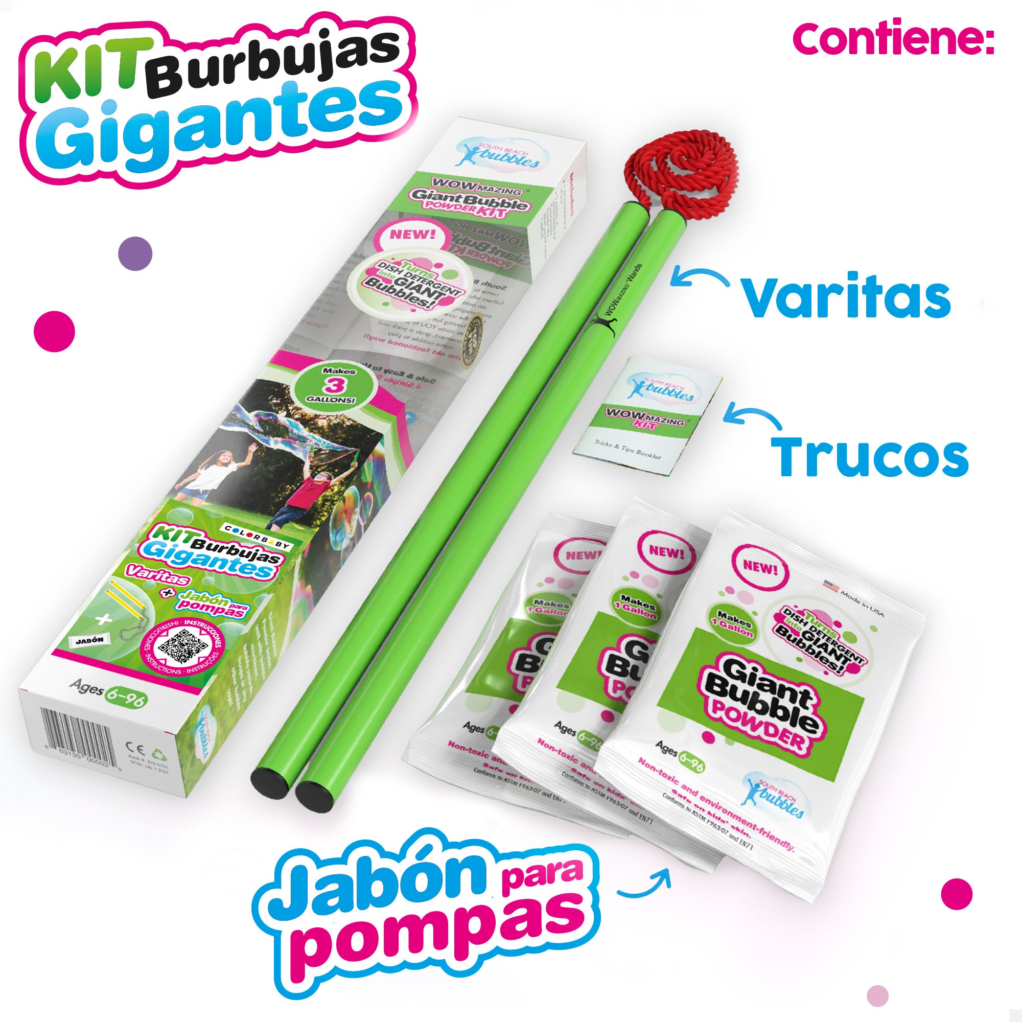 Kit de Bolhas de Sabão Gigantes WOWmazing com 3 saquetas de detergente da roupa