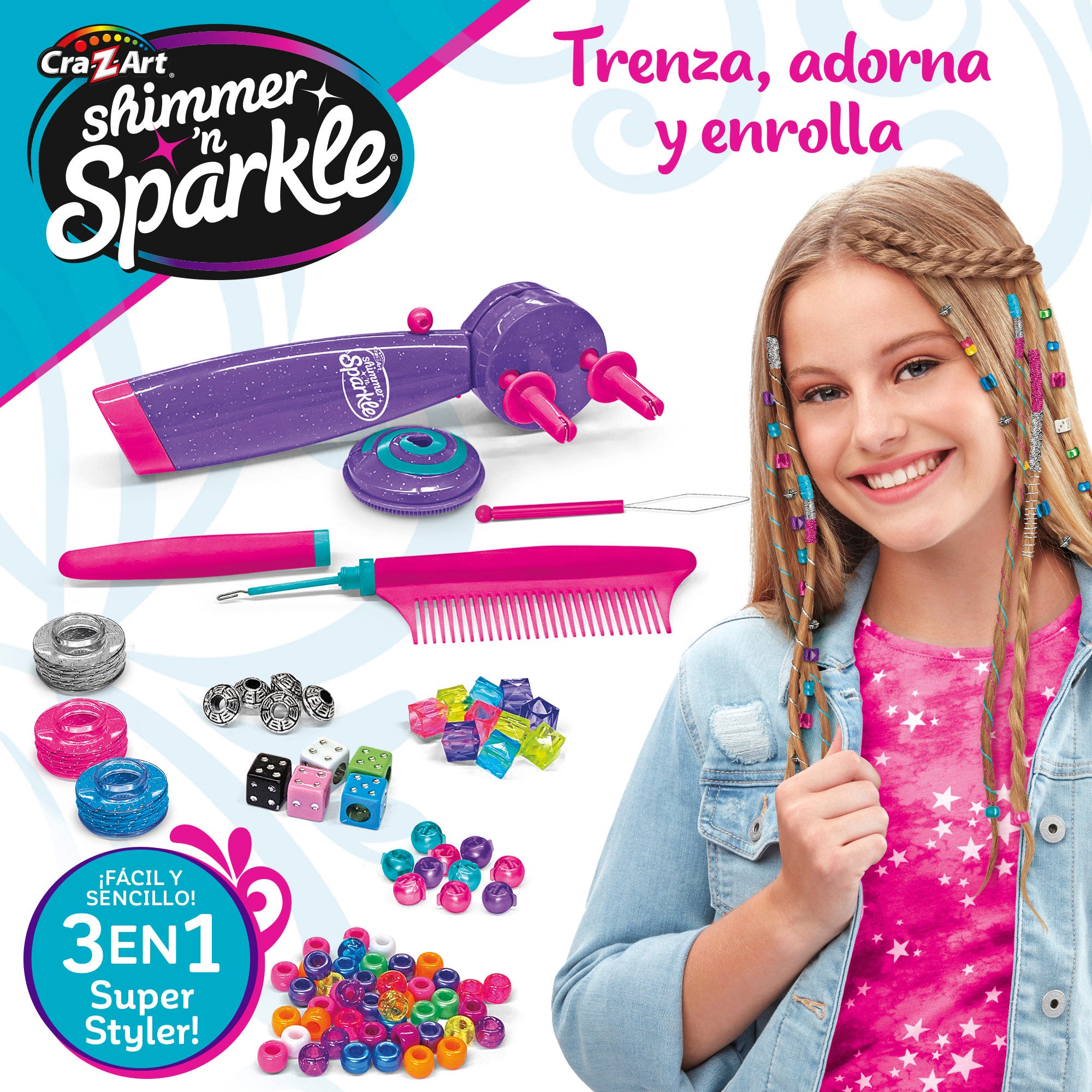 Conjunto de cabeleireiro infantil 3 em 1 Shimmer 'n Sparkle