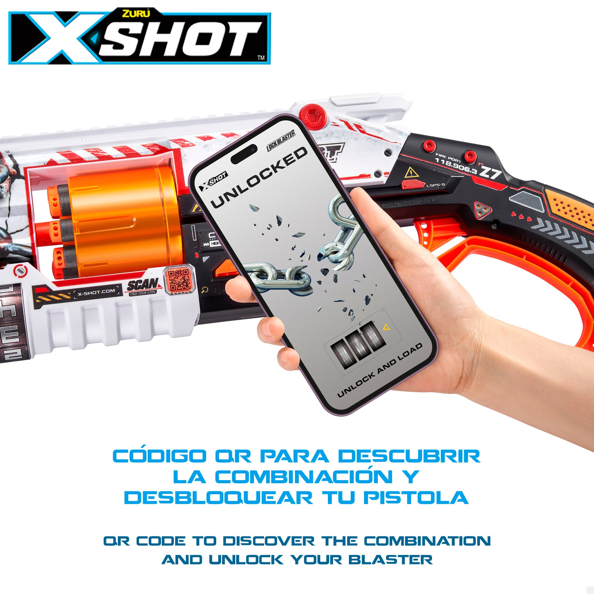 Pistola de dardos de espuma X-Shot Skins Lock Baster com sistema de bloqueio