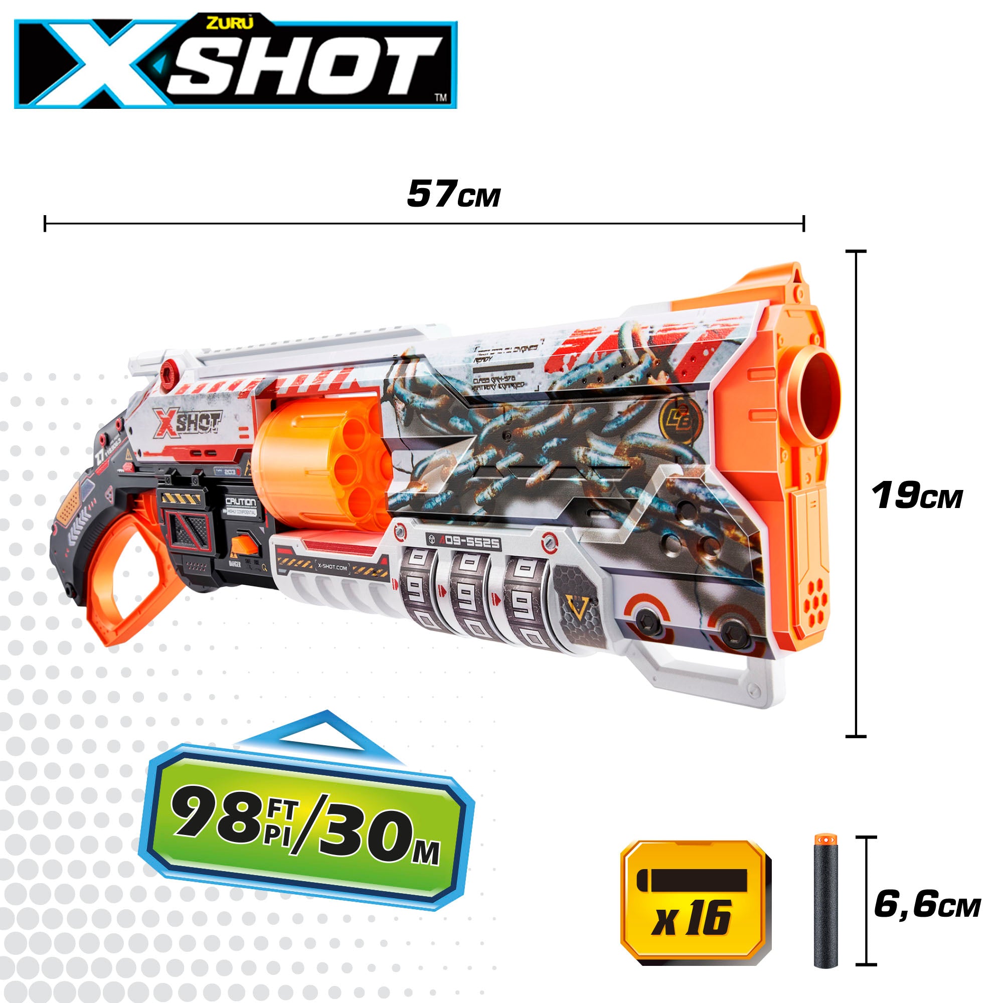 Pistola de dardos de espuma X-Shot Skins Lock Baster com sistema de bloqueio
