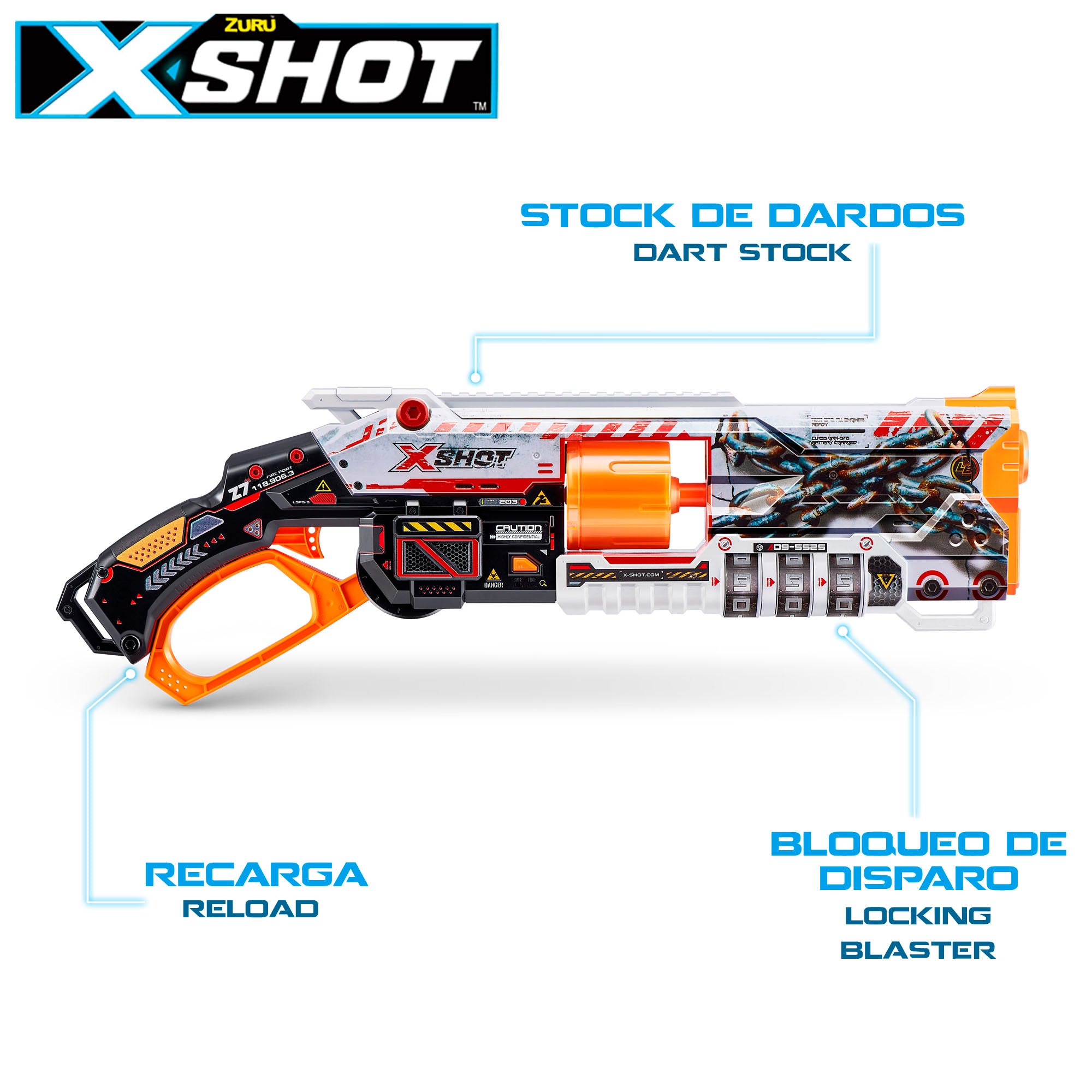 Pistola de dardos de espuma X-Shot Skins Lock Baster com sistema de bloqueio