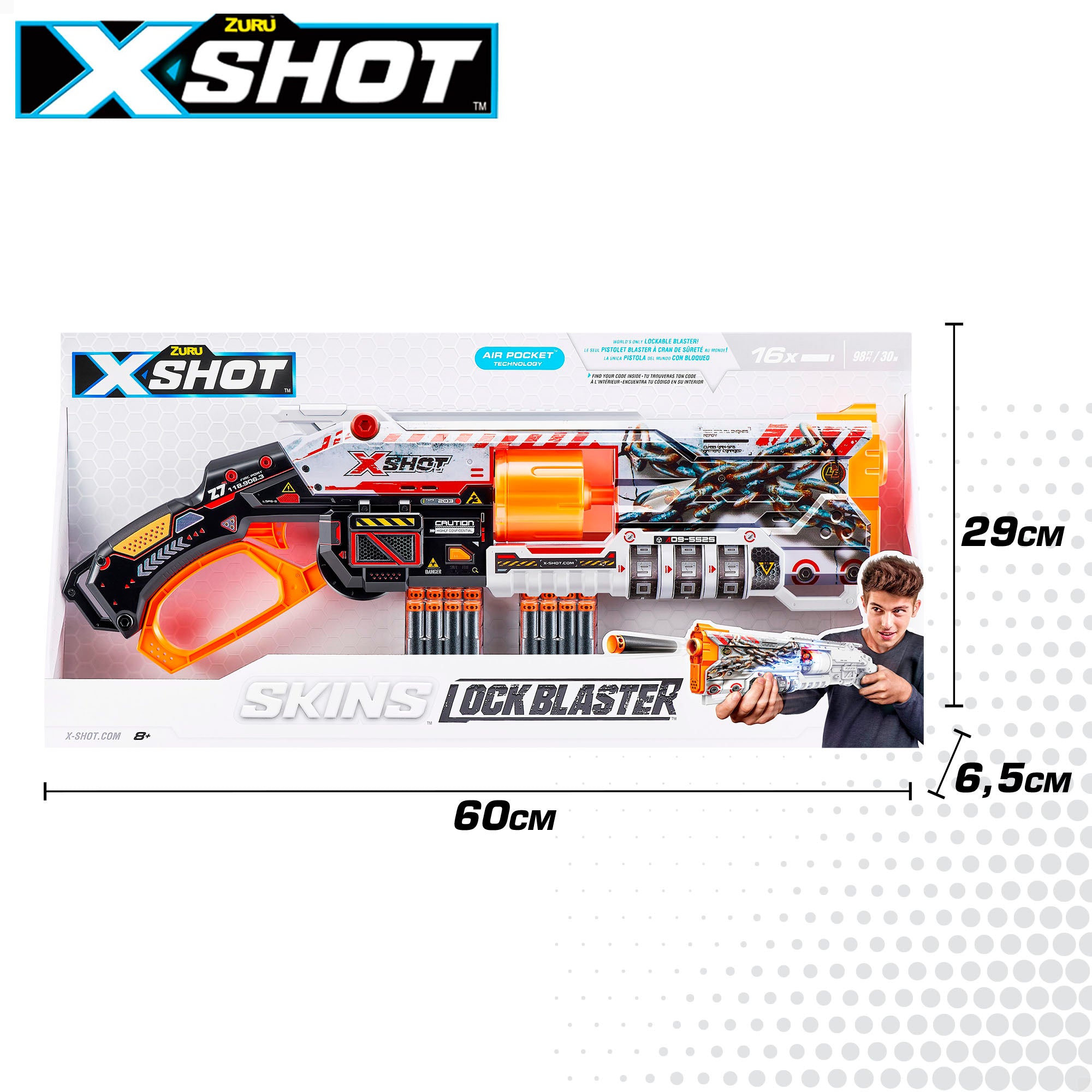 Pistola de dardos de espuma X-Shot Skins Lock Baster com sistema de bloqueio