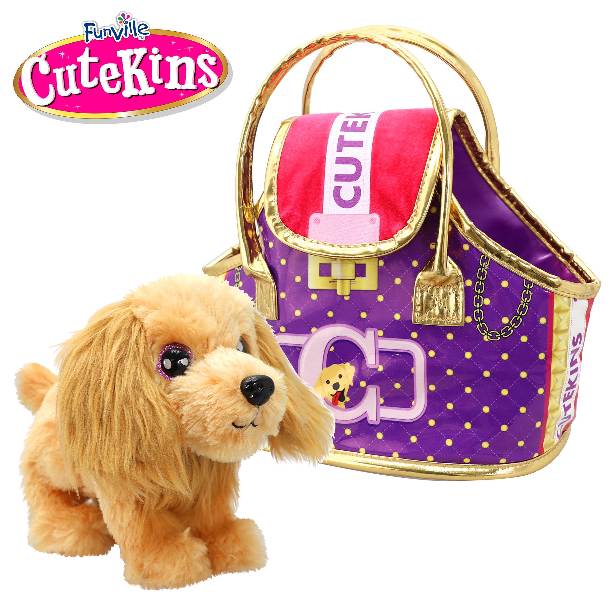 Cão de peluche Cutekins com bolsa de transporte
