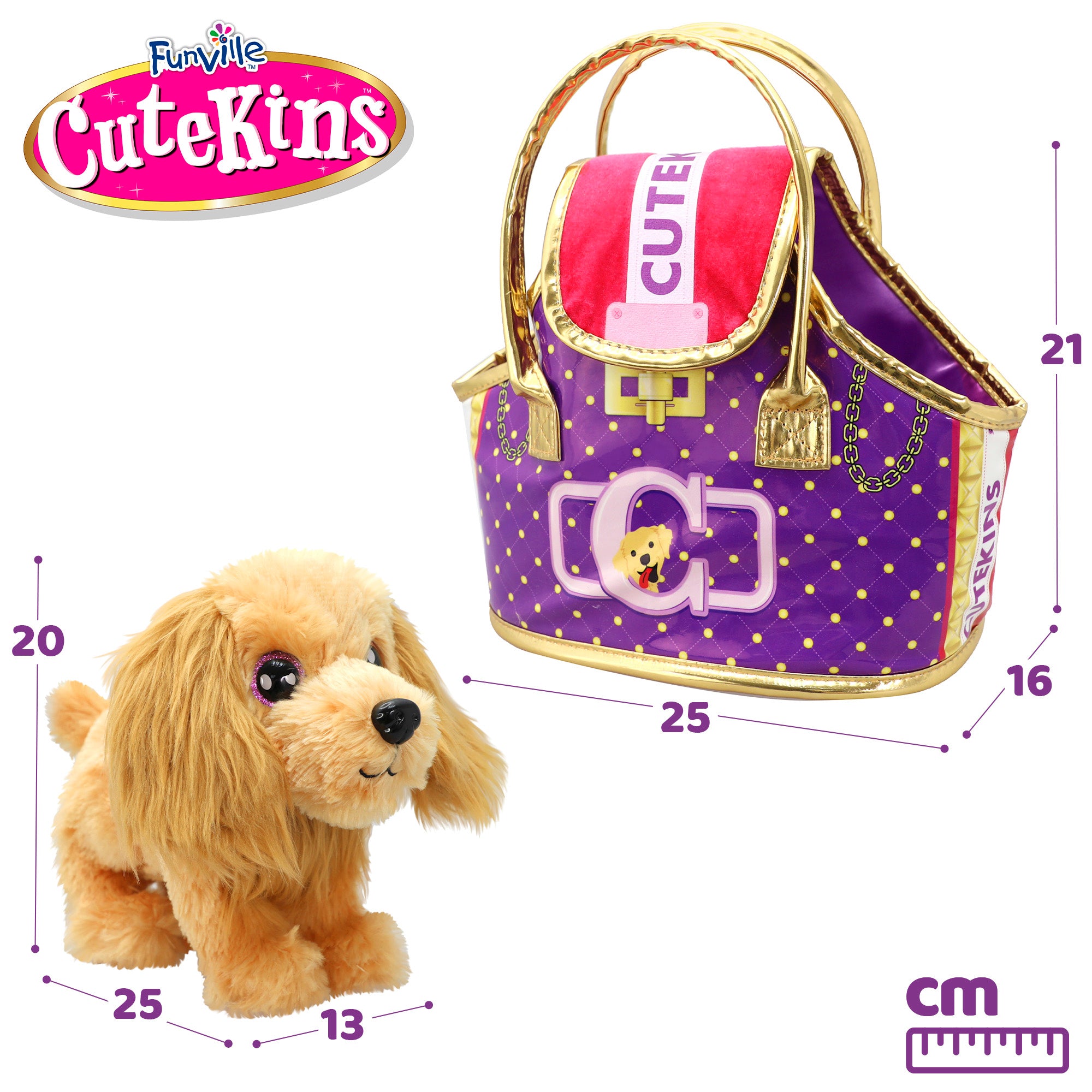 Cão de peluche Cutekins com bolsa de transporte