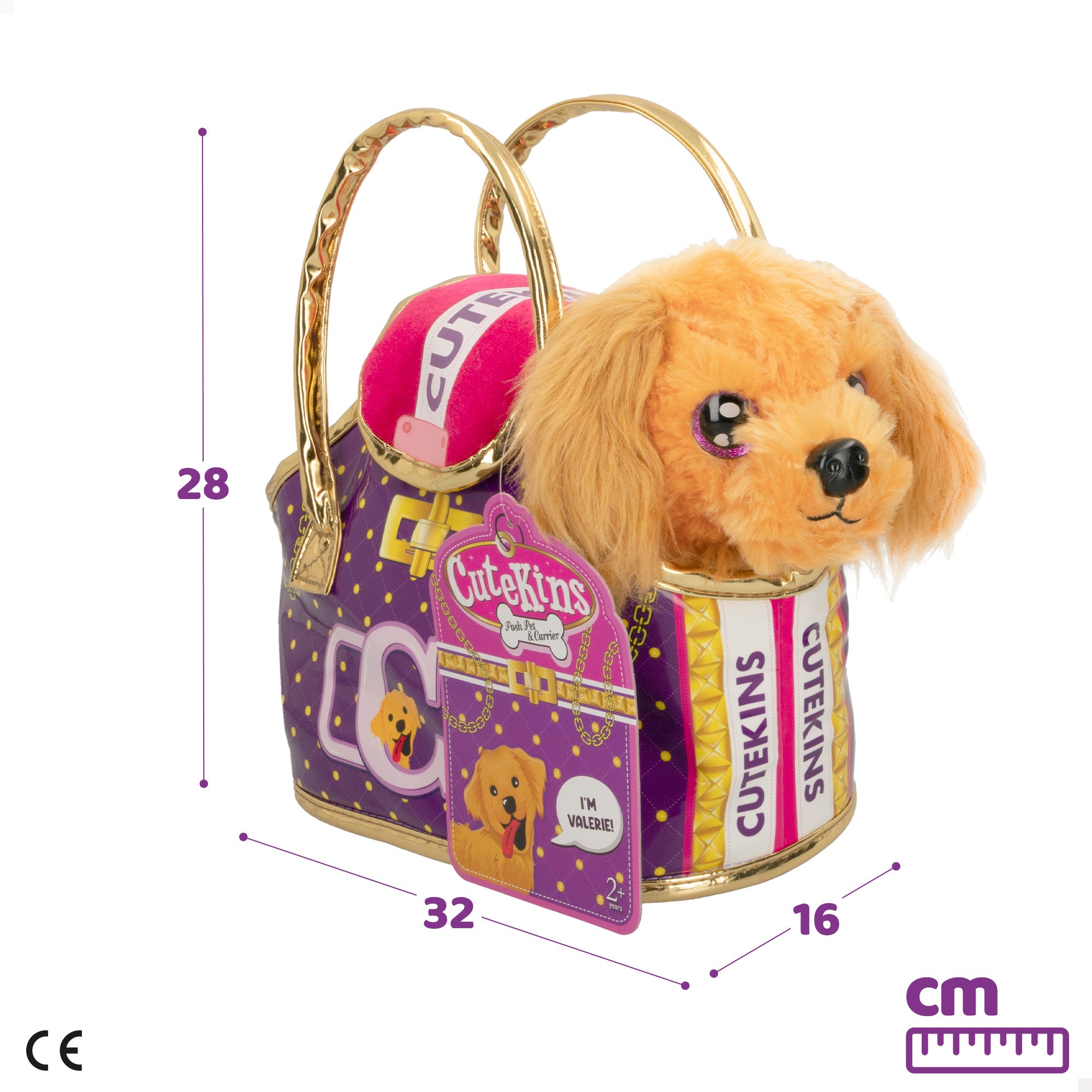 Cão de peluche Cutekins com bolsa de transporte