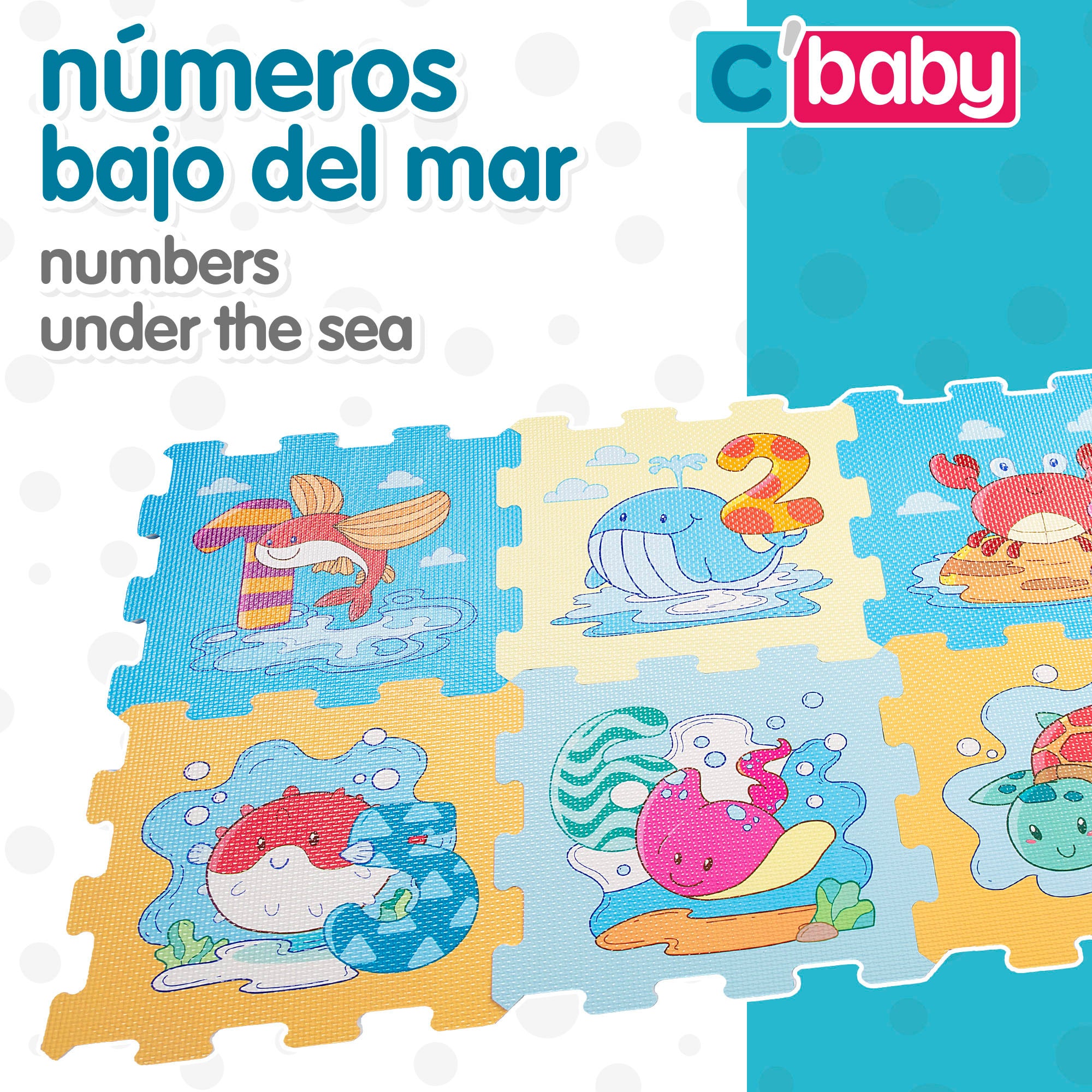 Tapete de puzzle para bebé com animais e números, 8 peças, espuma de borracha, C'Baby
