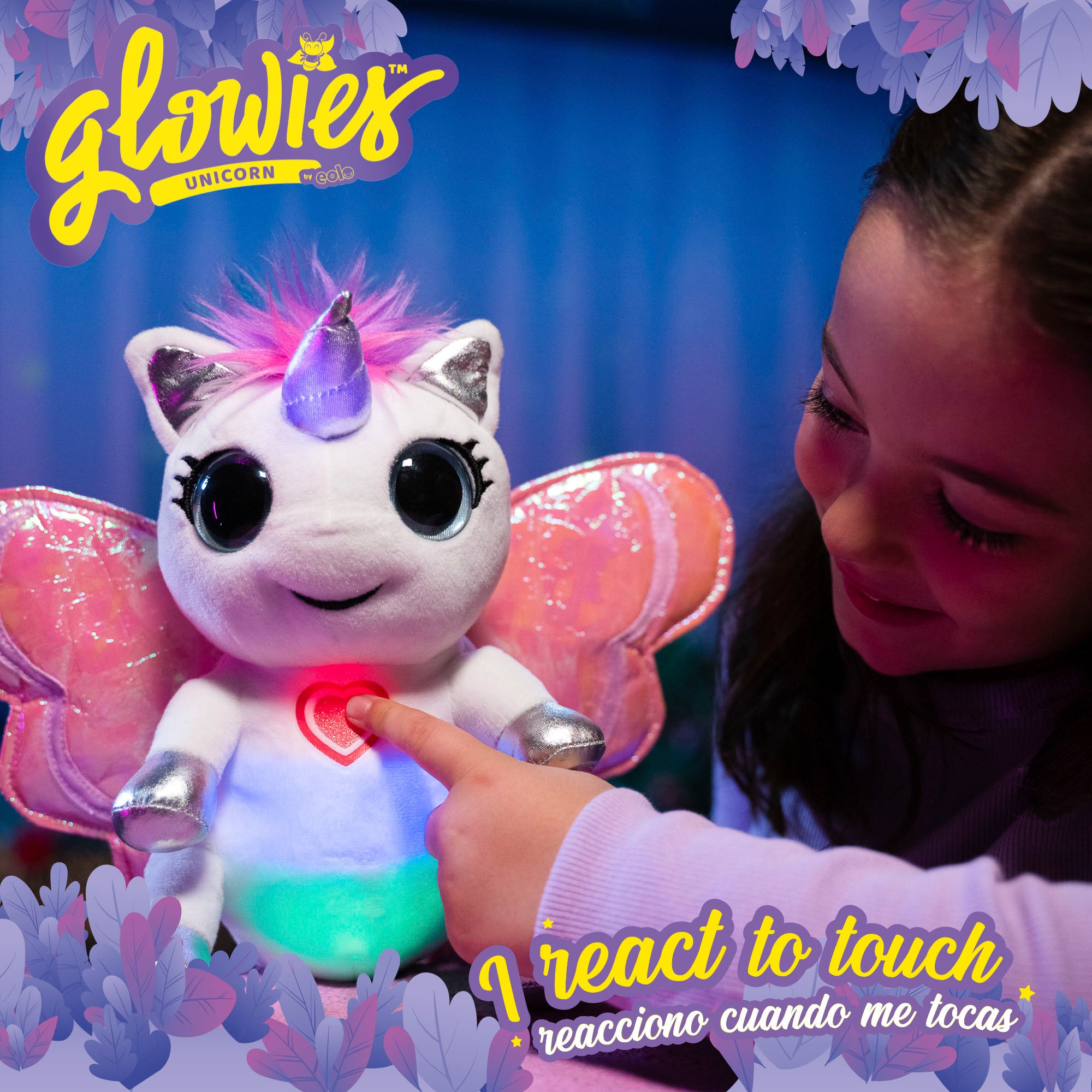 Unicórnio de peluche Glowies com luz e som para dormir