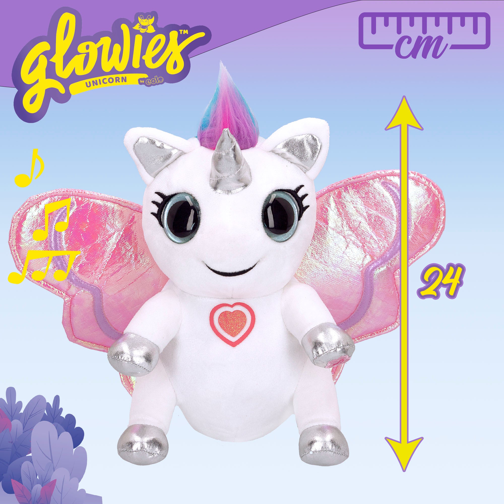 Unicórnio de peluche Glowies com luz e som para dormir