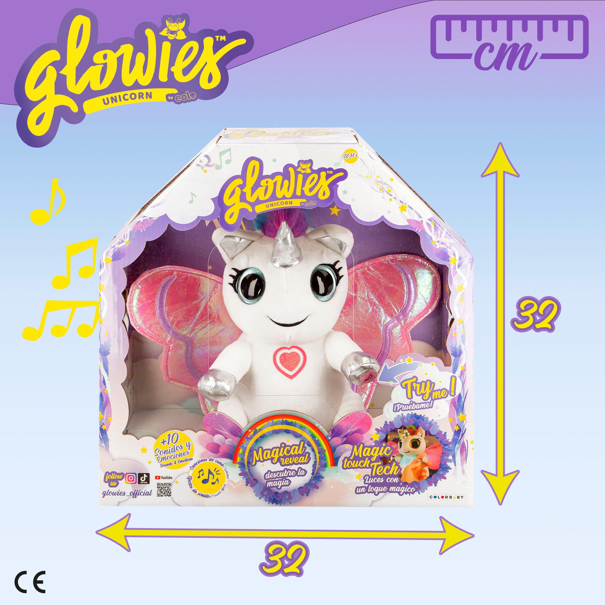 Unicórnio de peluche Glowies com luz e som para dormir