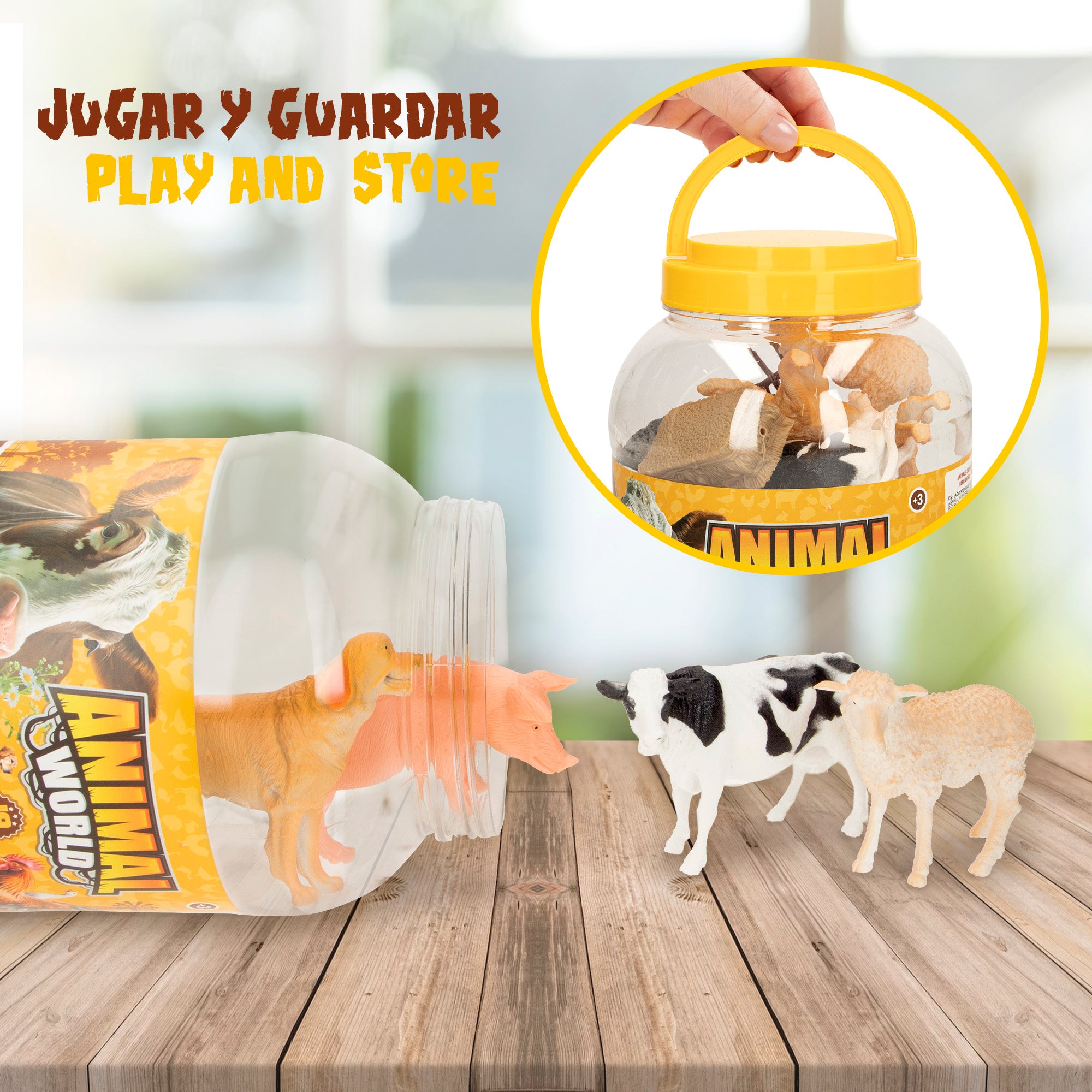 Conjunto de animais da quinta com mapa-mundo e acessórios, 19 peças. Mundo Animal