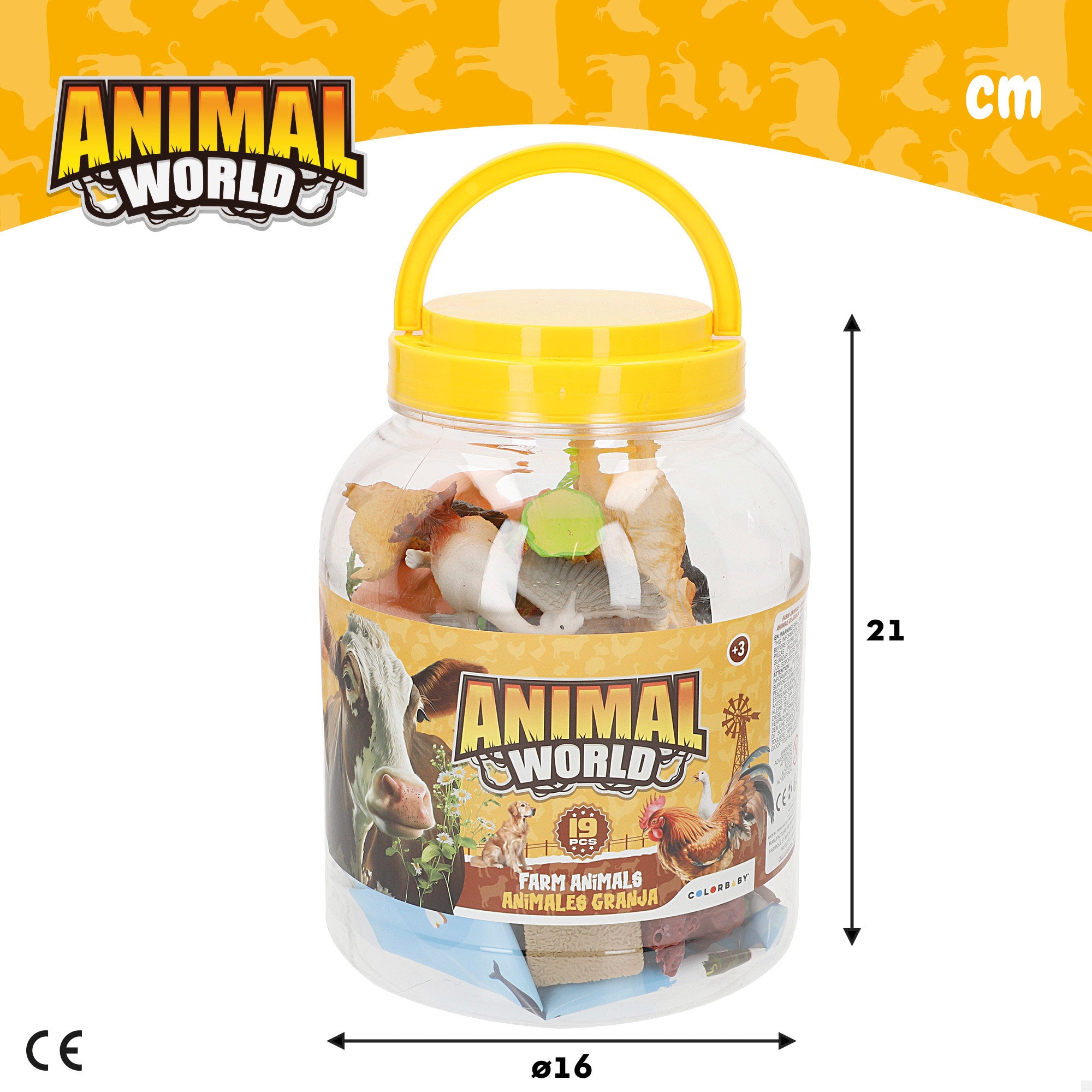 Conjunto de animais da quinta com mapa-mundo e acessórios, 19 peças. Mundo Animal