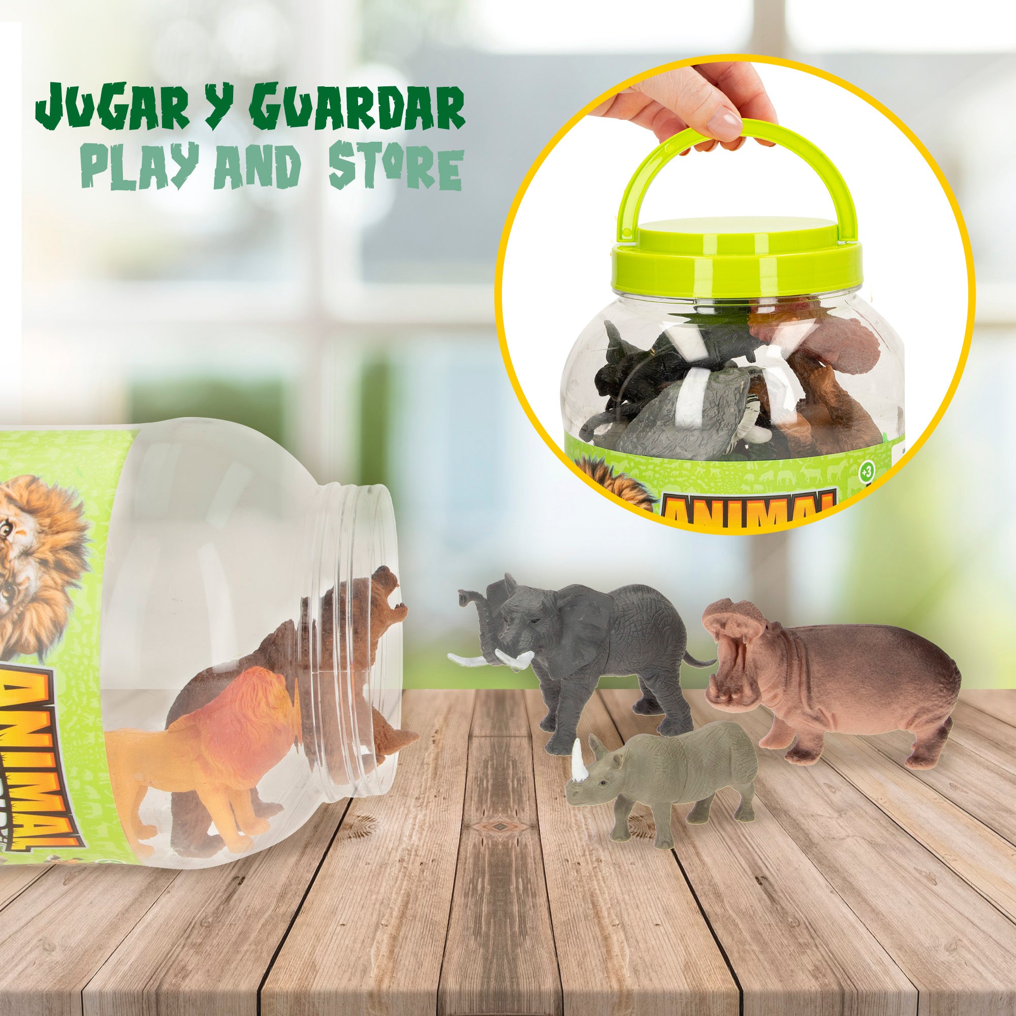 Conjunto de animais da selva com mapa-mundo e acessórios, 19 peças. Mundo Animal
