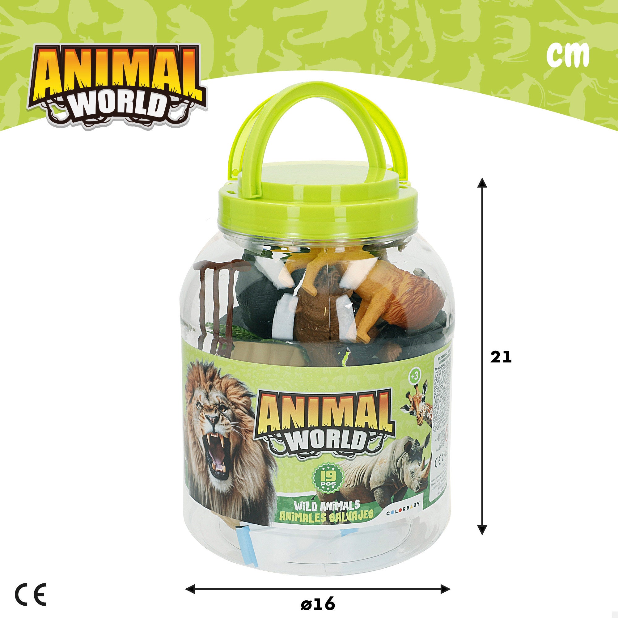 Conjunto de animais da selva com mapa-mundo e acessórios, 19 peças. Mundo Animal
