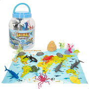 Conjunto de animais marinhos com mapa-mundo e acessórios, 19 peças. Mundo Animal