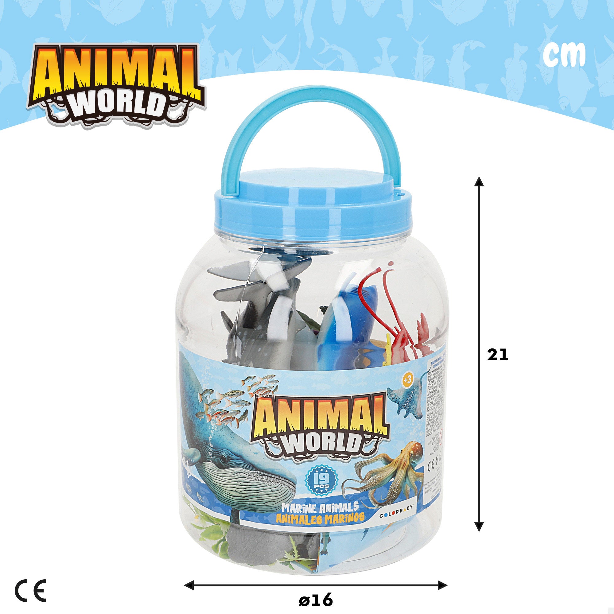 Conjunto de animais marinhos com mapa-mundo e acessórios, 19 peças. Mundo Animal