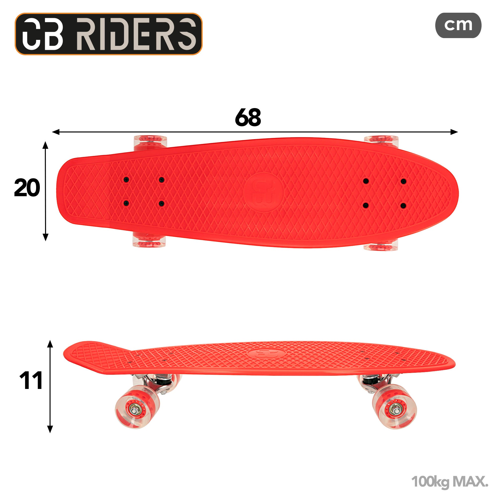 Skate infantil CB Riders com 4 rodas, vermelho, 68 cm