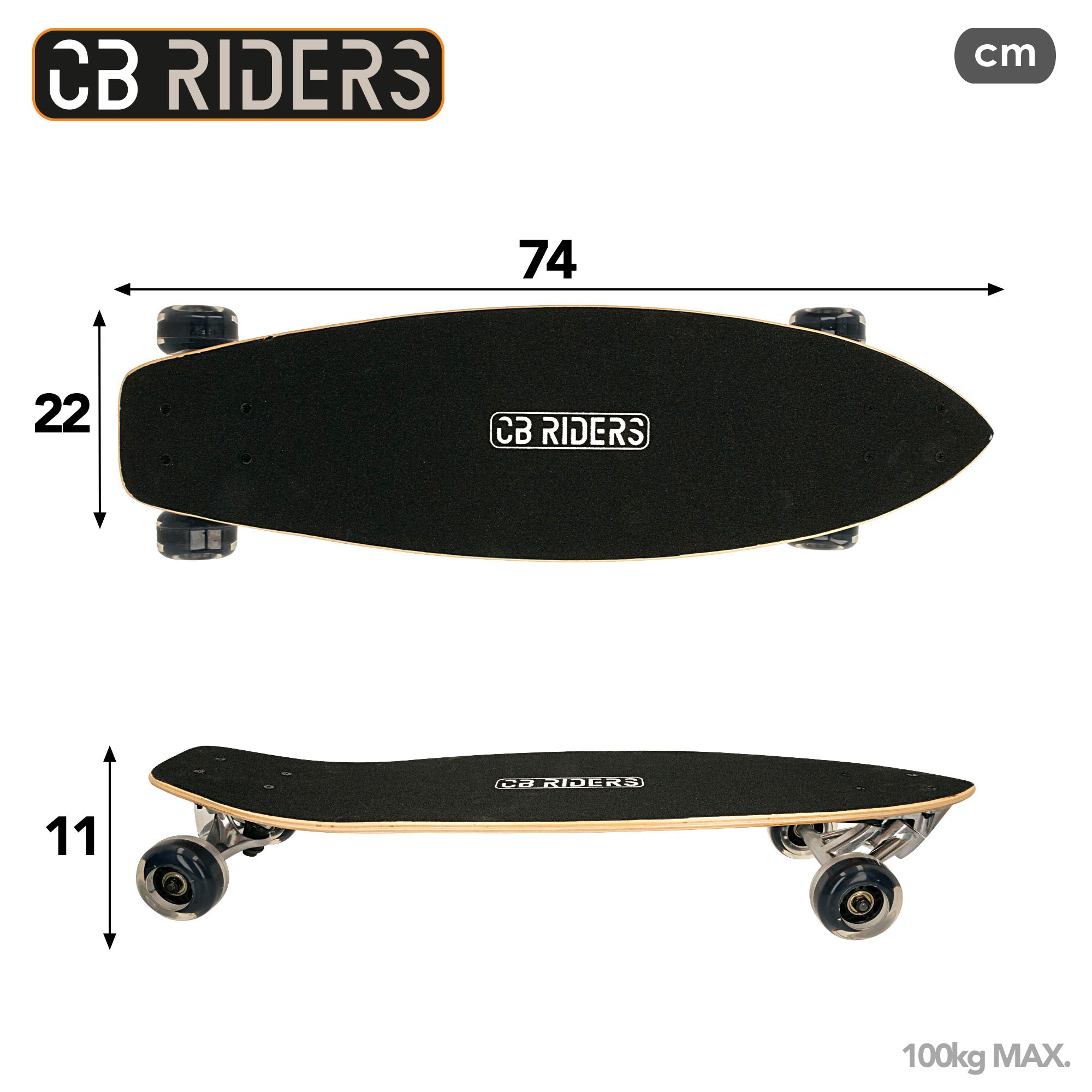 Skate infantil CB Riders, 4 rodas, preto, 74 cm