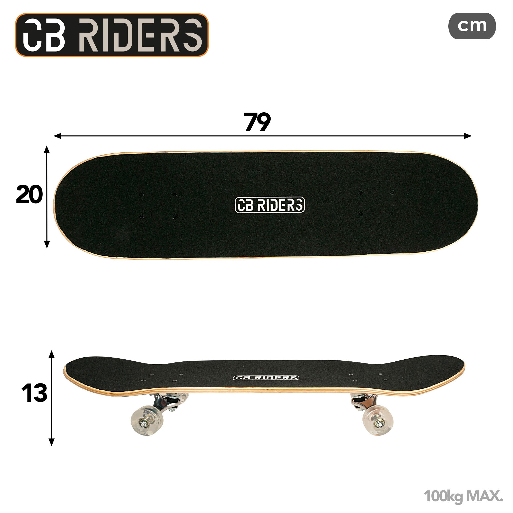 Skate infantil CB Riders com 4 rodas, preto, 79 cm