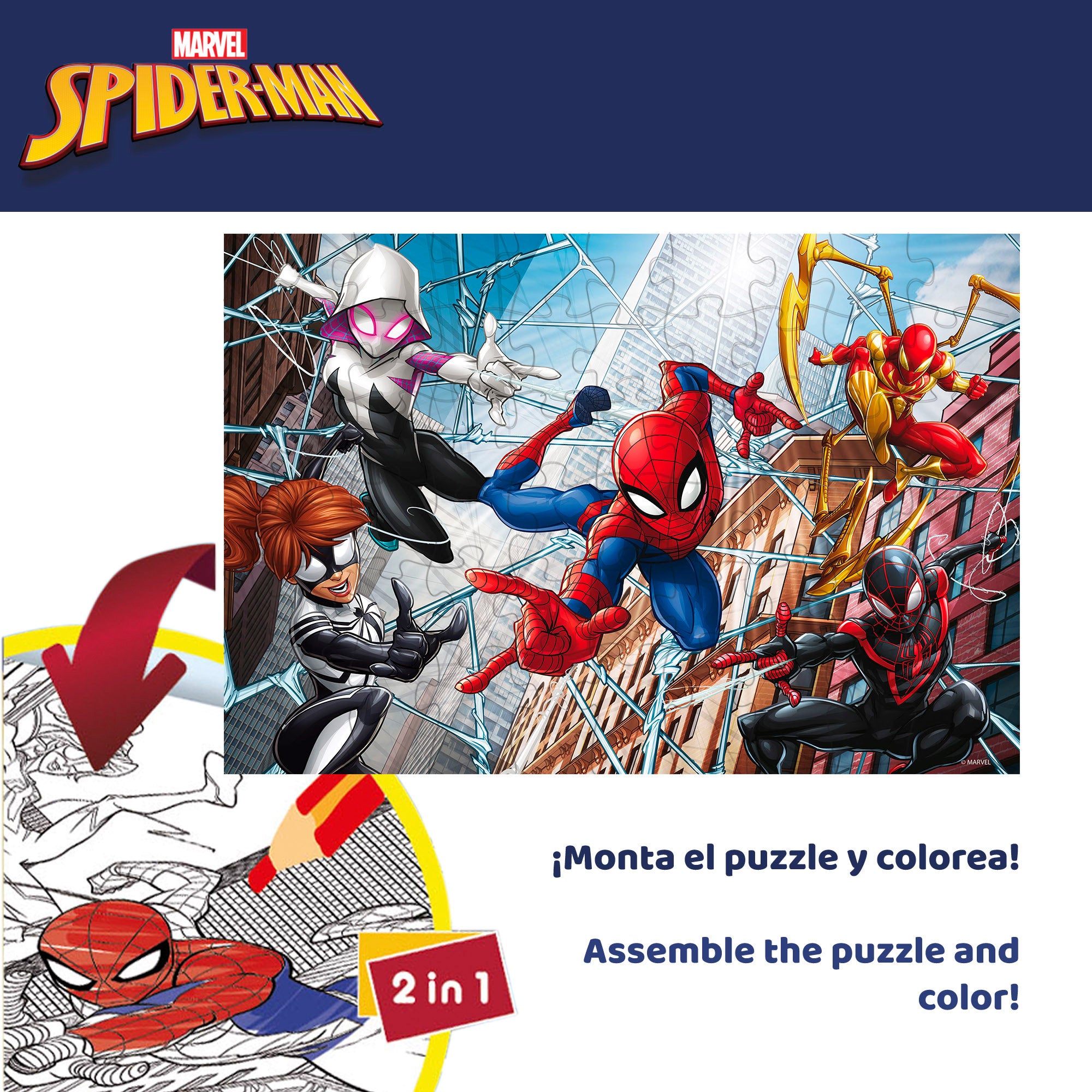 Puzzle para colorir dupla face do Homem-Aranha da Marvel, 60 peças.