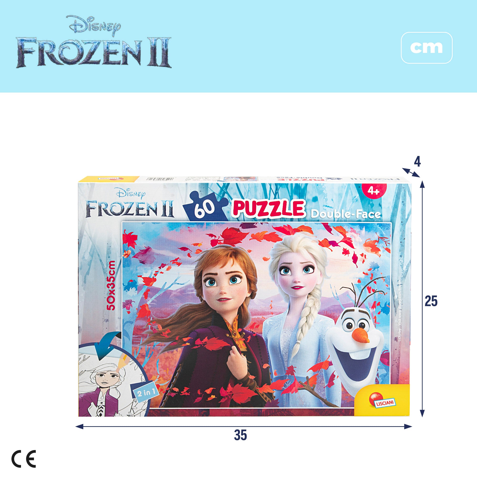Puzzle Disney Frozen de dupla face para colorir, 60 peças.