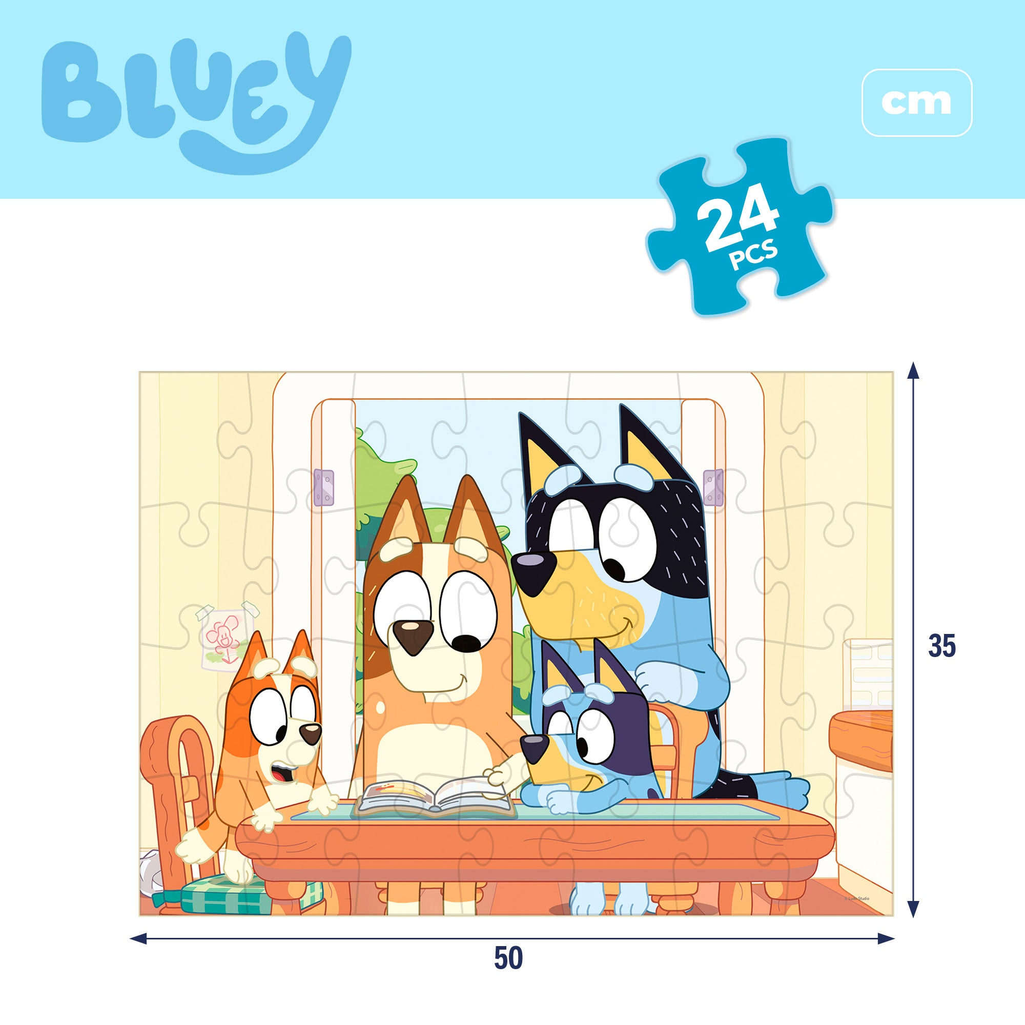 Puzzle Bluey de dupla face para colorir, 24 peças grandes