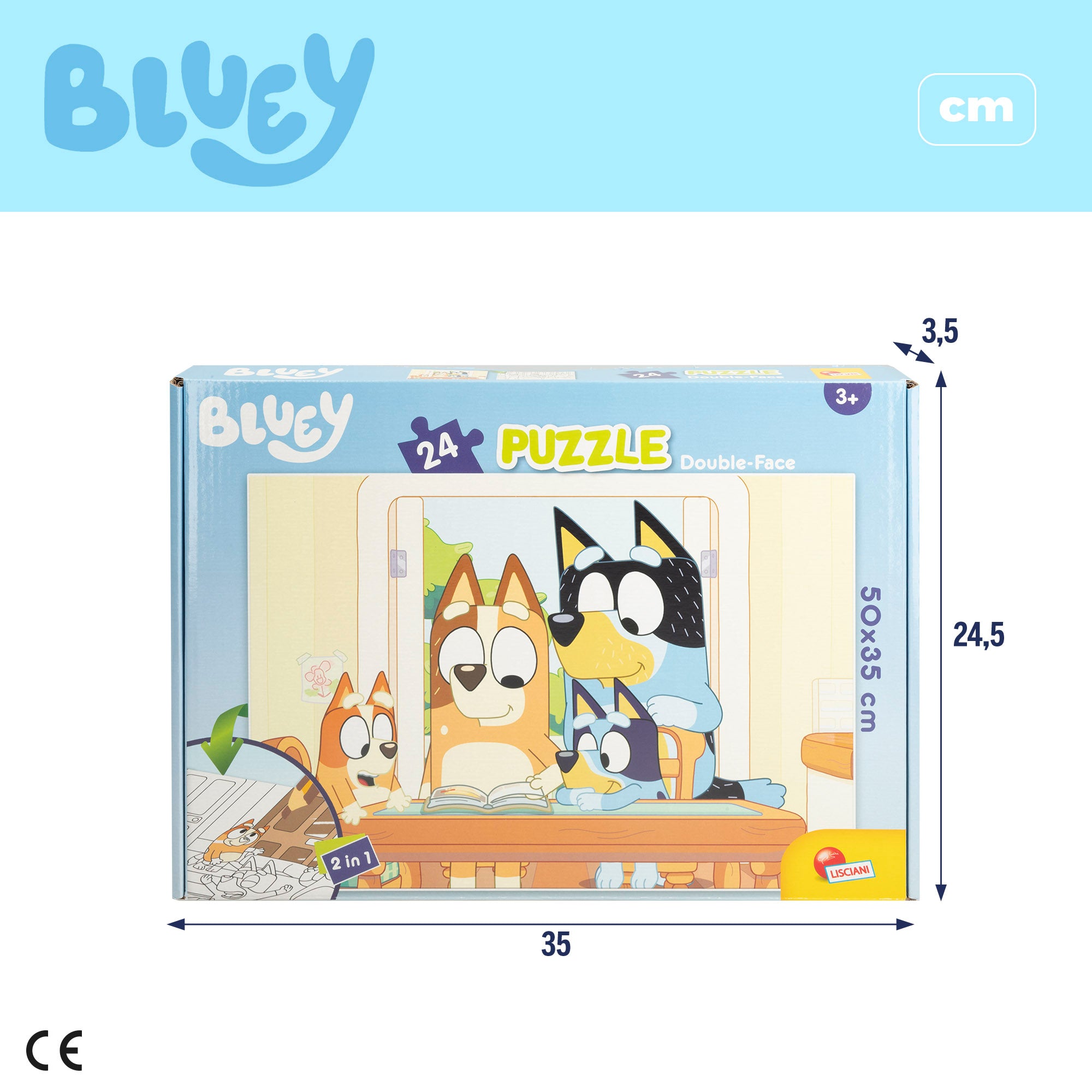 Puzzle Bluey de dupla face para colorir, 24 peças grandes