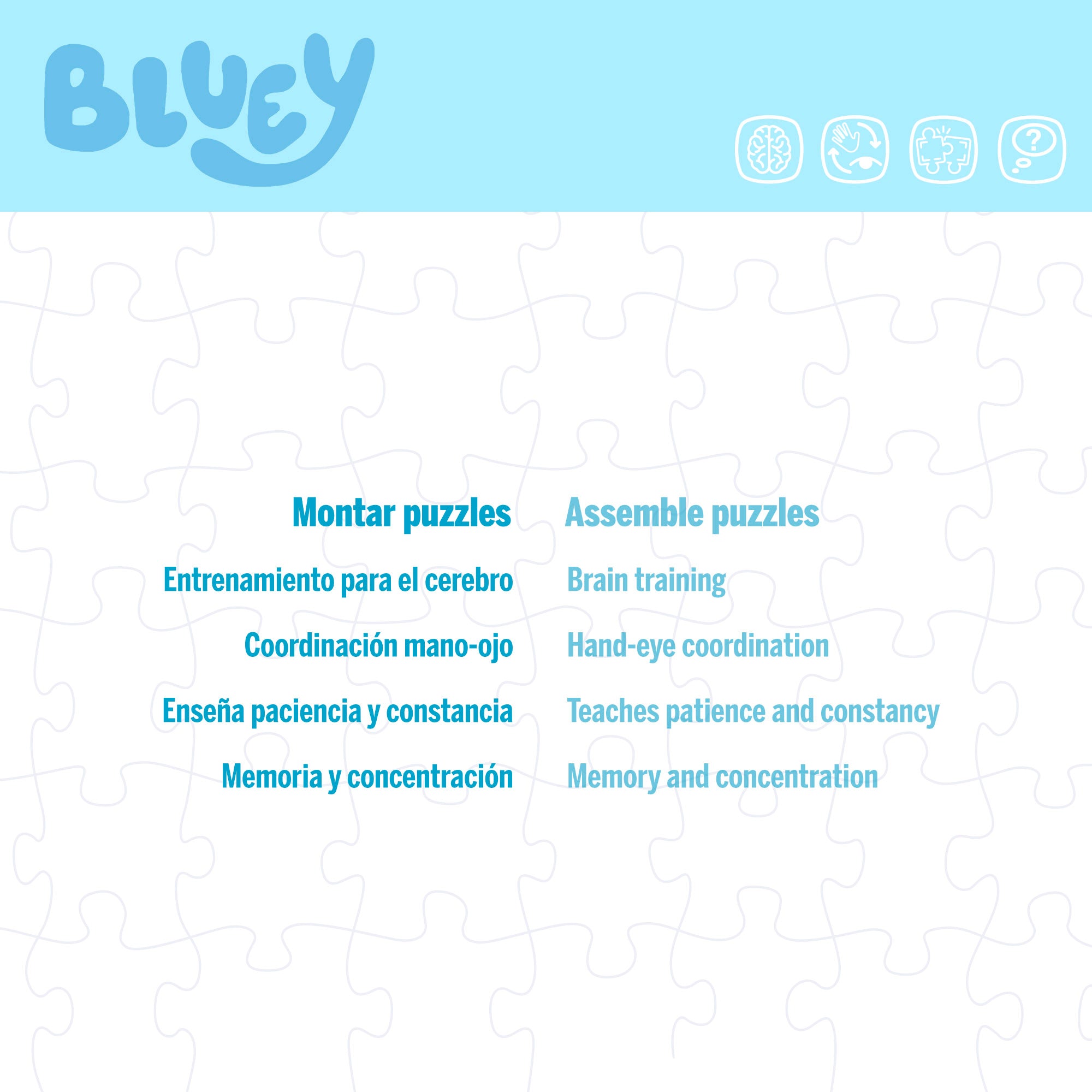 Puzzle Bluey de dupla face para colorir, 24 peças grandes